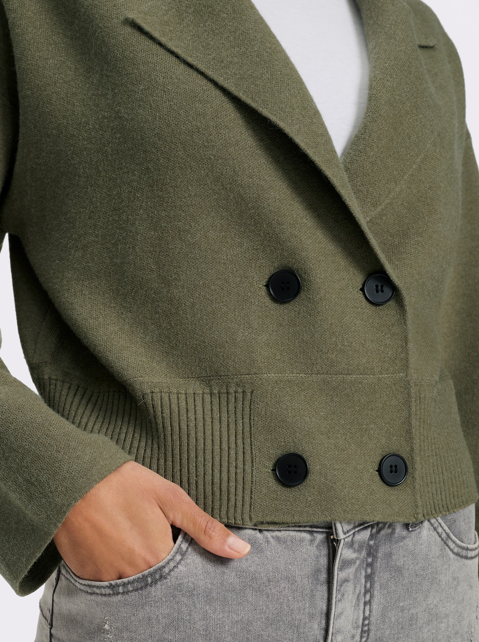 heine Vest met dubbele rij knopen - kaki gemêleerd