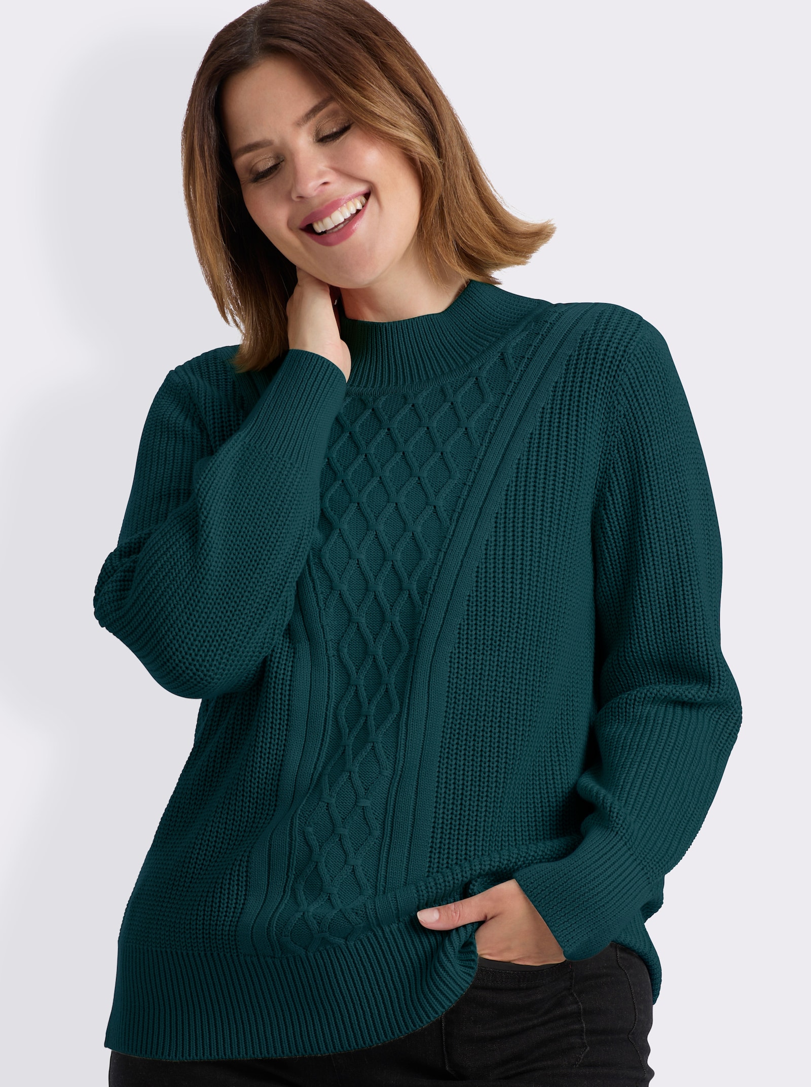 Stehkragenpullover mit Rautenmuster - petrol