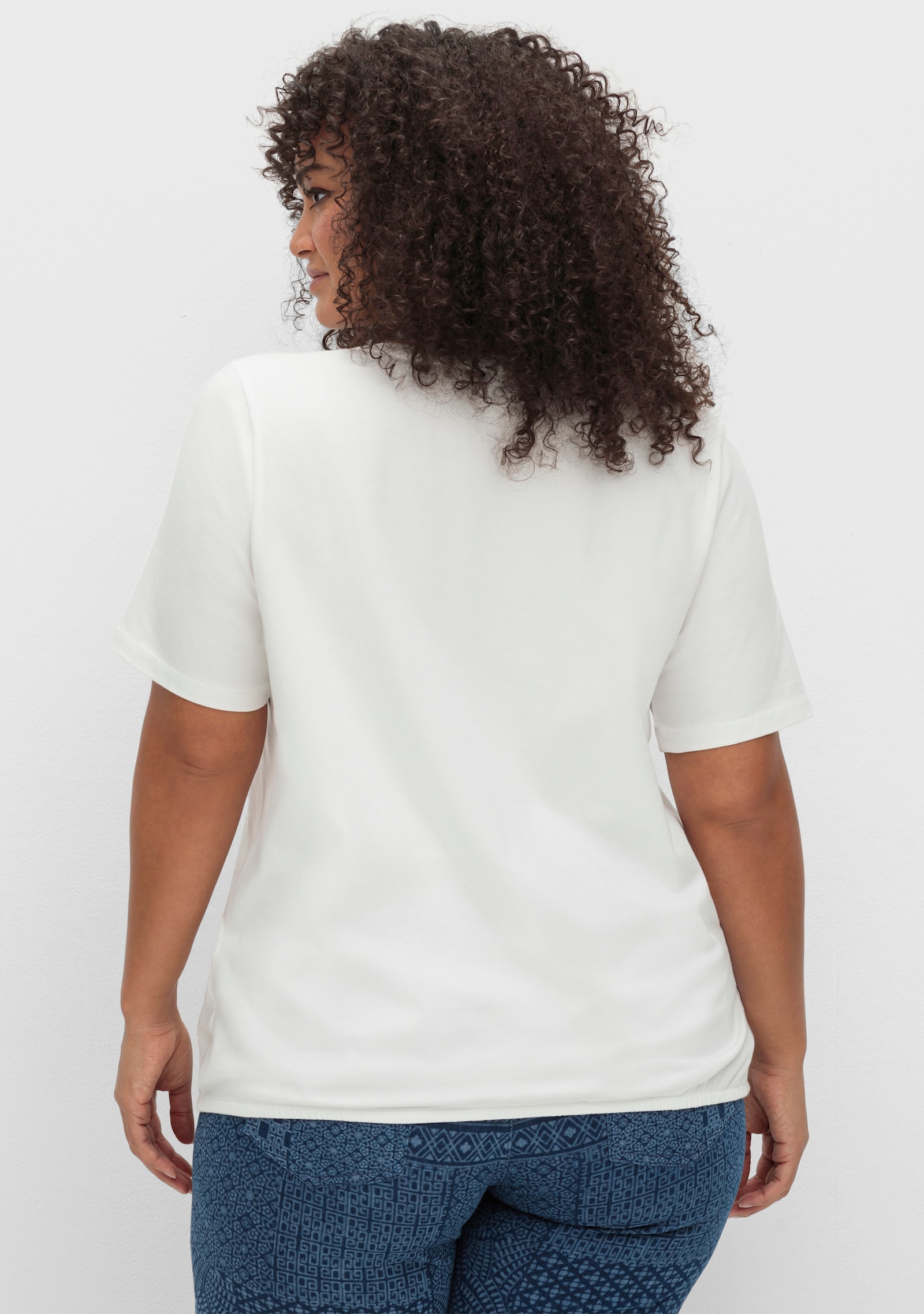 Print-Shirt mit Gummizug am Saum - weiß-bedruckt