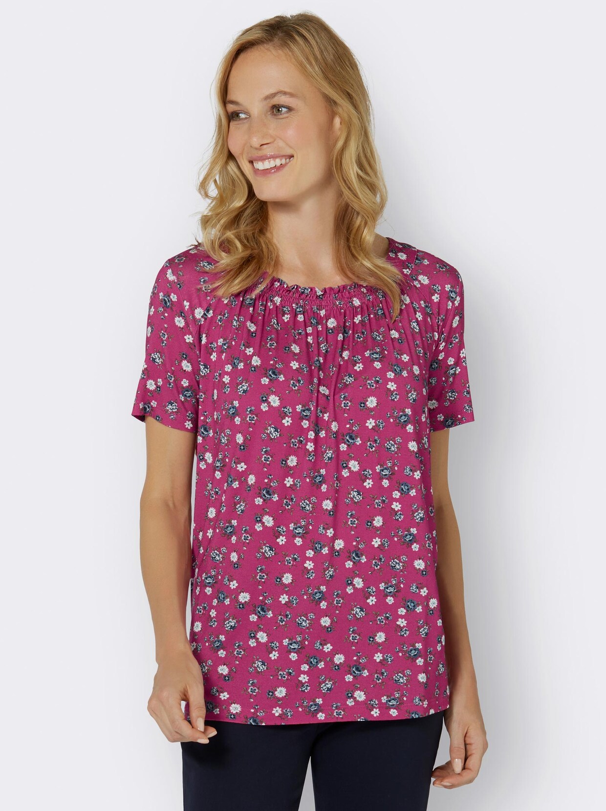 Kurzarmshirt - fuchsia-bedruckt