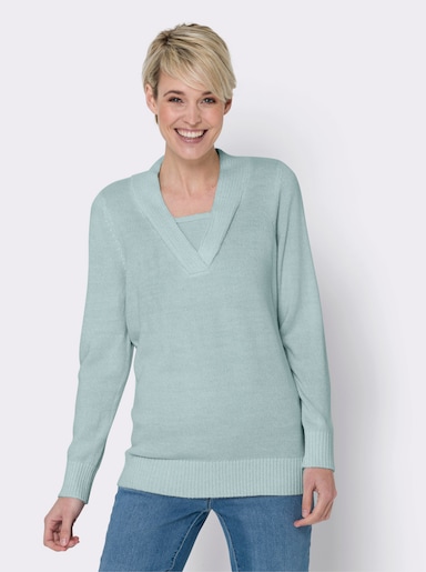 2-in-1-Pullover in Melange-Optik - kalkmint-meliert