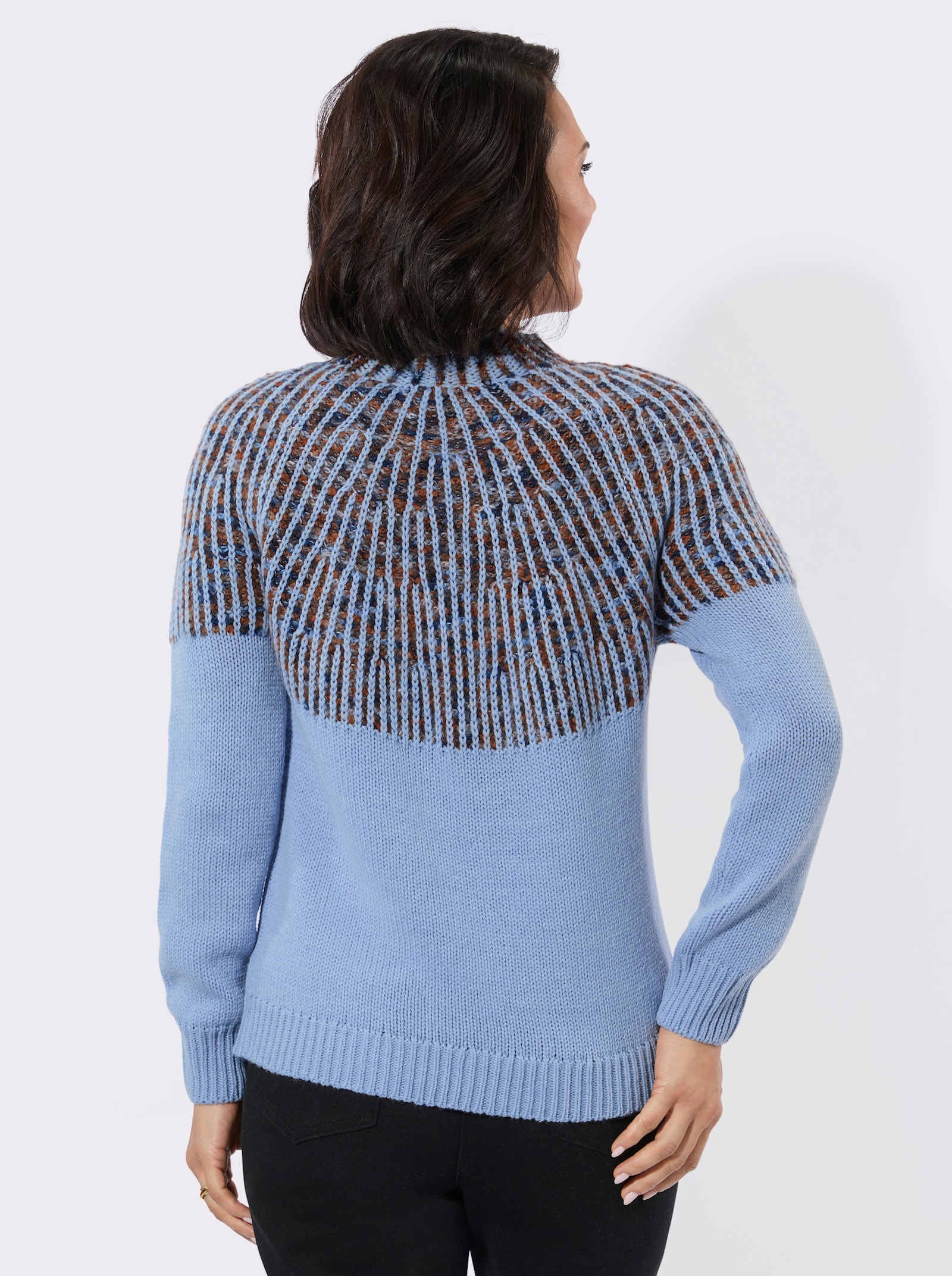 Norwegerpullover mit Rippabschlüssen - bleu-cognac-gemustert