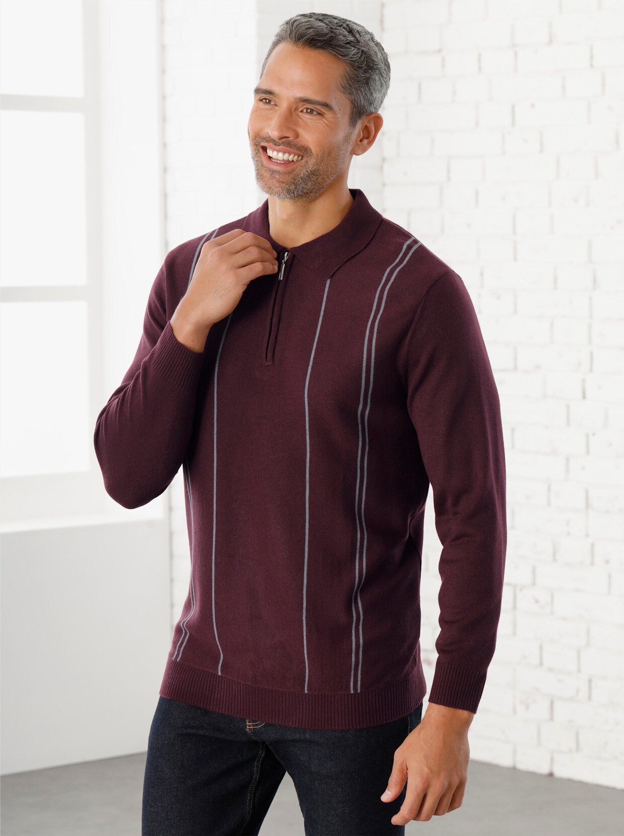 Polopullover - burgund-grau