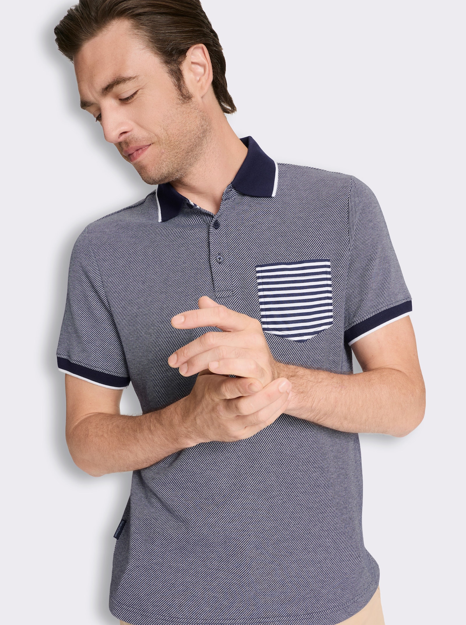Marco Donati Kurzarmshirt in Jacquard-Qualität, mit Modal - marine-gestreift