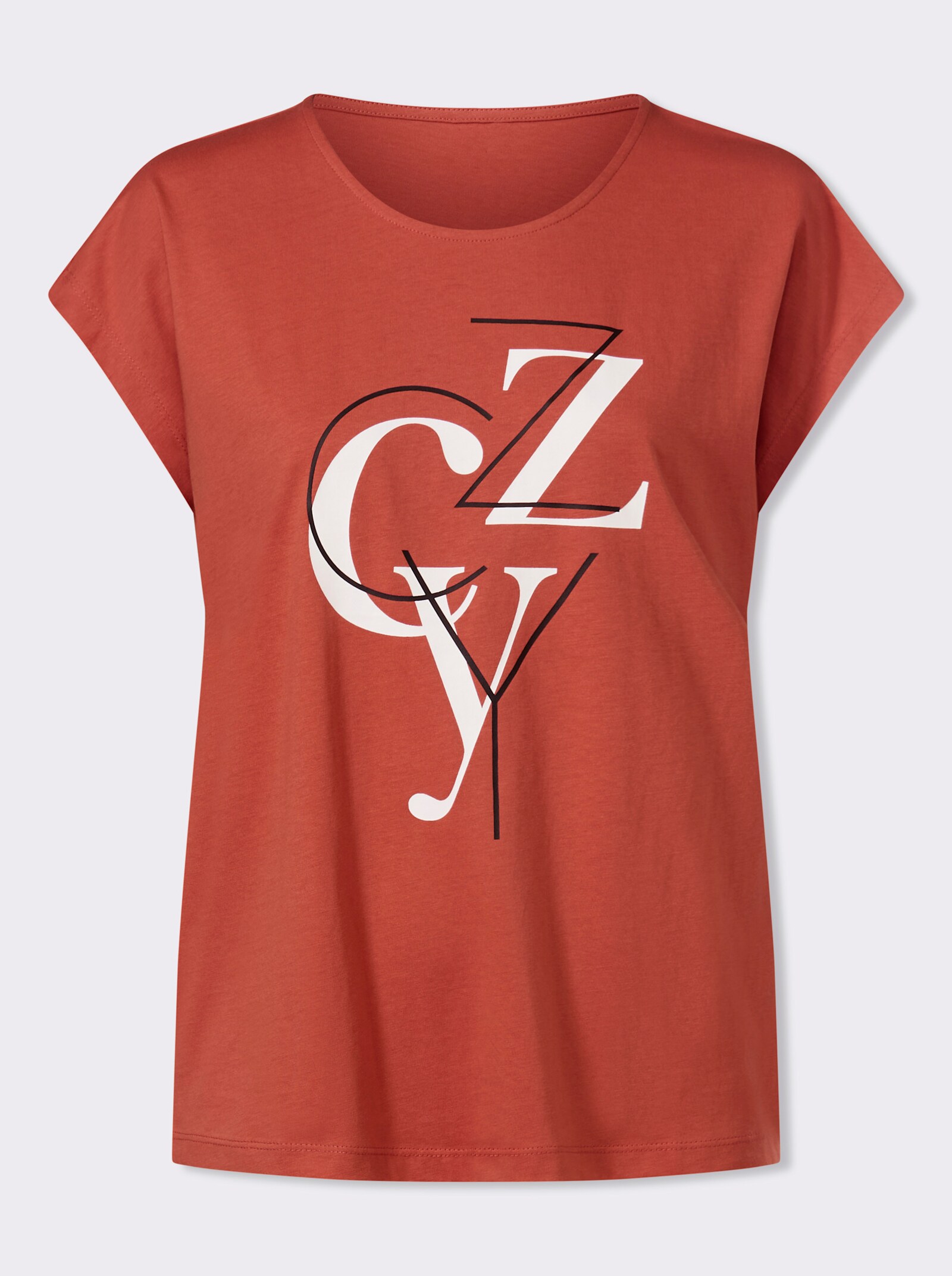 Kurzarmshirt mit Lettering-Print - terra-weiß