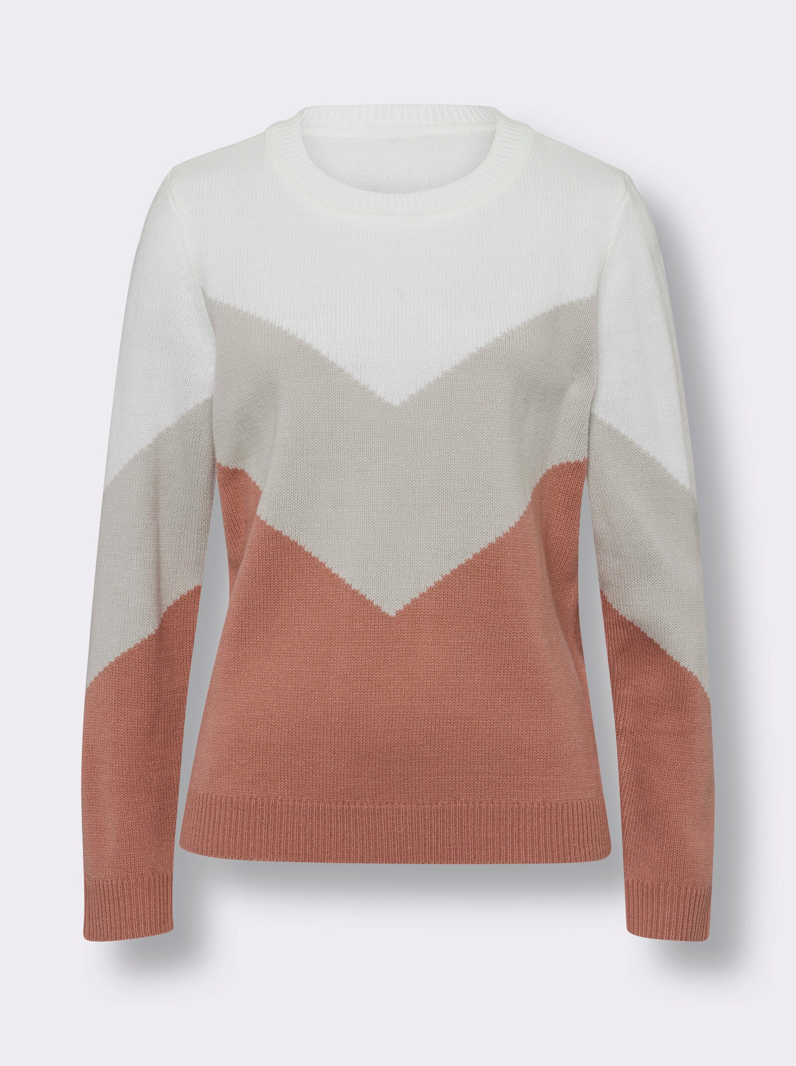 Pullover met ronde hals in colour blocking look - rozenhout-lichtgrijs gemêleerd