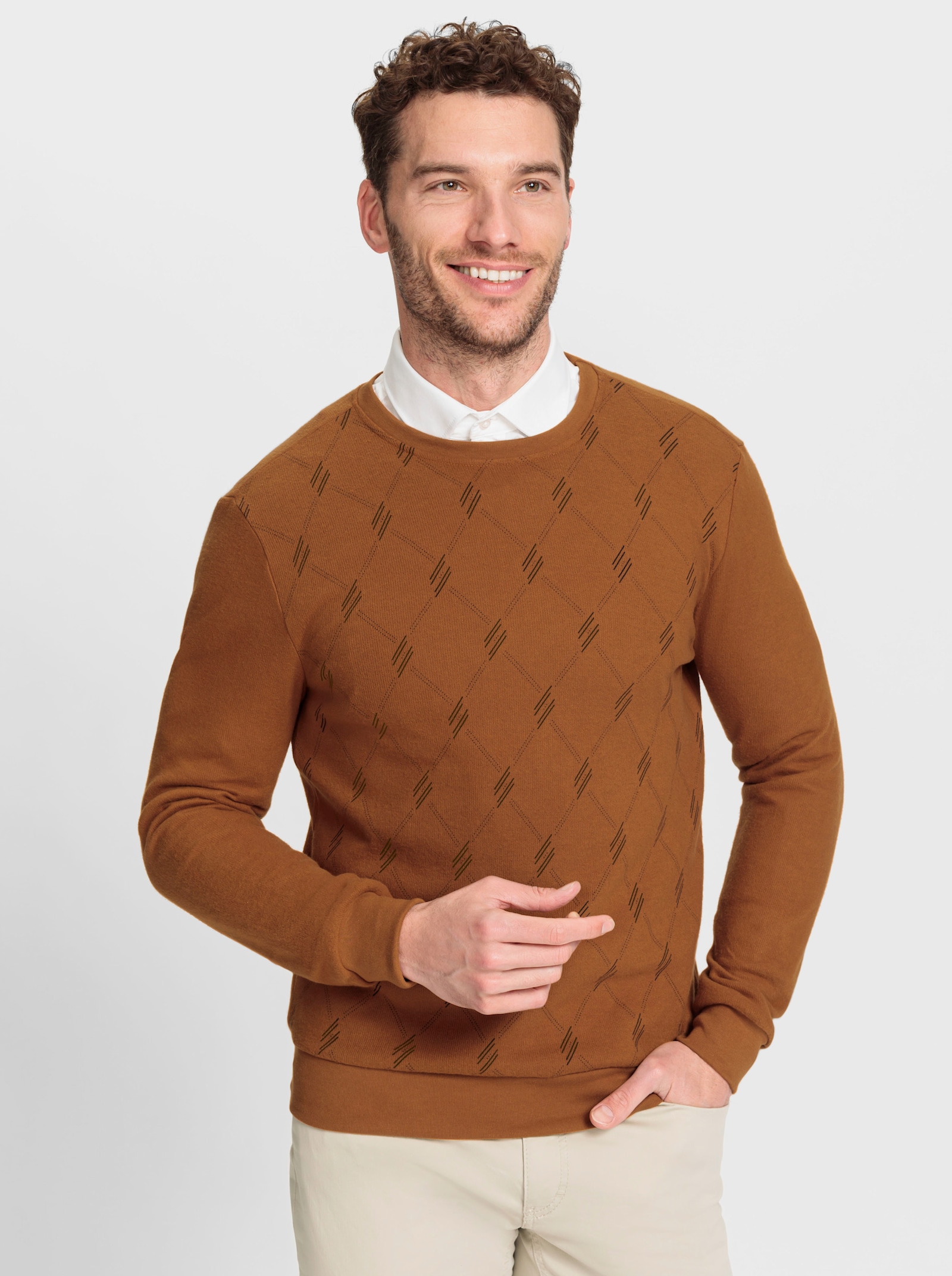 Marco Donati Sweatshirt mit Rautendruck vorne - cognac-marine-bedruckt