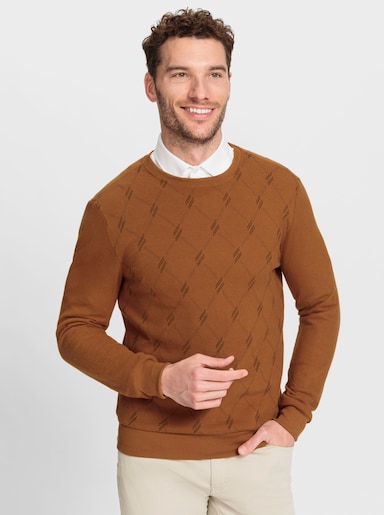 Marco Donati Sweatshirt mit Rautendruck vorne - cognac-marine-bedruckt