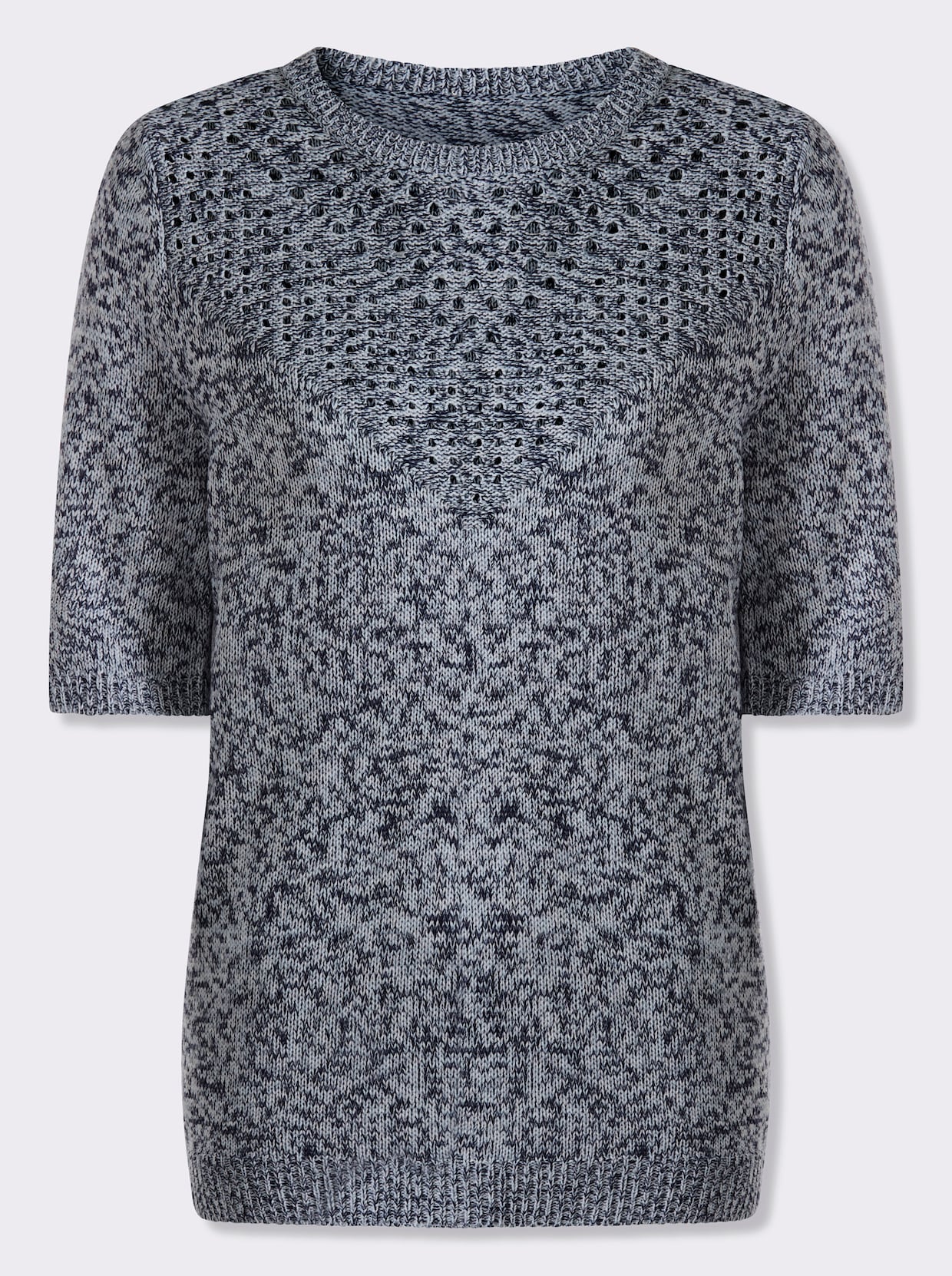 Kurzarmpullover - marine-ecru-meliert