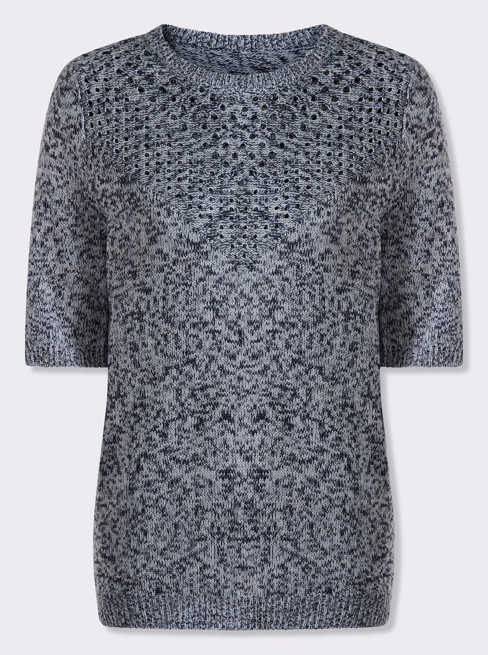 Kurzarmpullover in Melange-Optik - marine-ecru-meliert