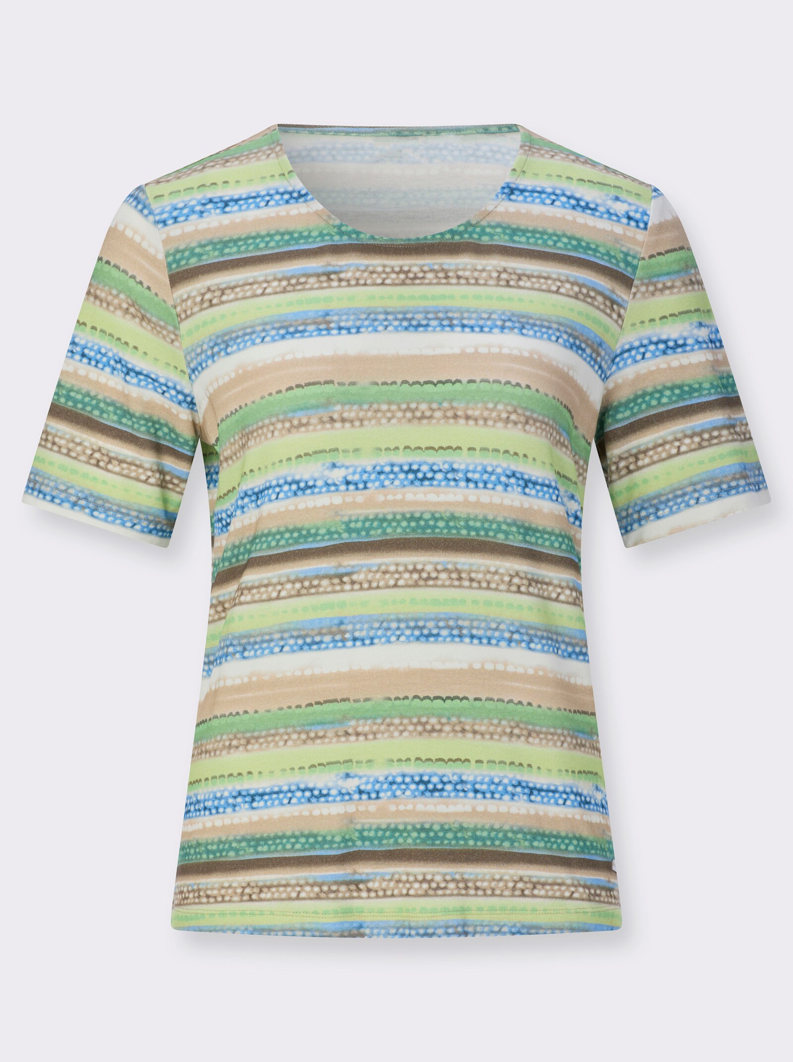 Rundhalsshirt - pistazie-beige-bedruckt