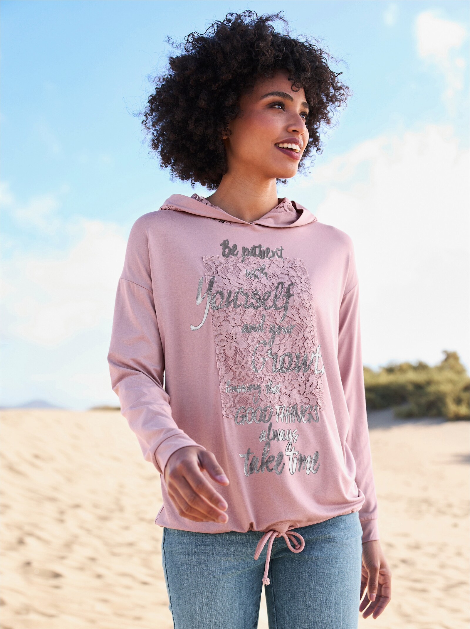 heine Shirt met capuchon en kant - mauve