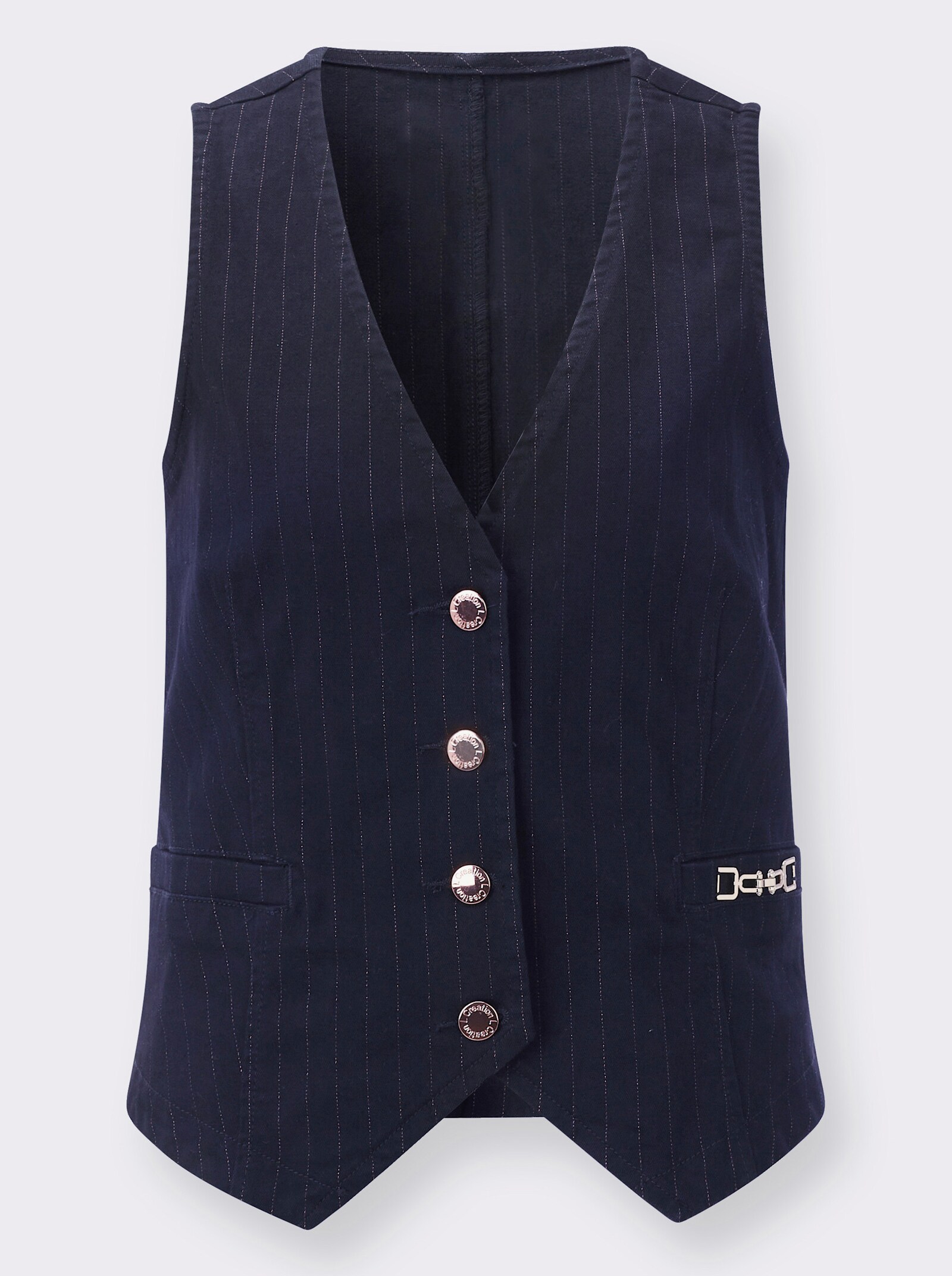 Jeansweste mit Zierspange - dark blue-roségoldfarben-gestreift