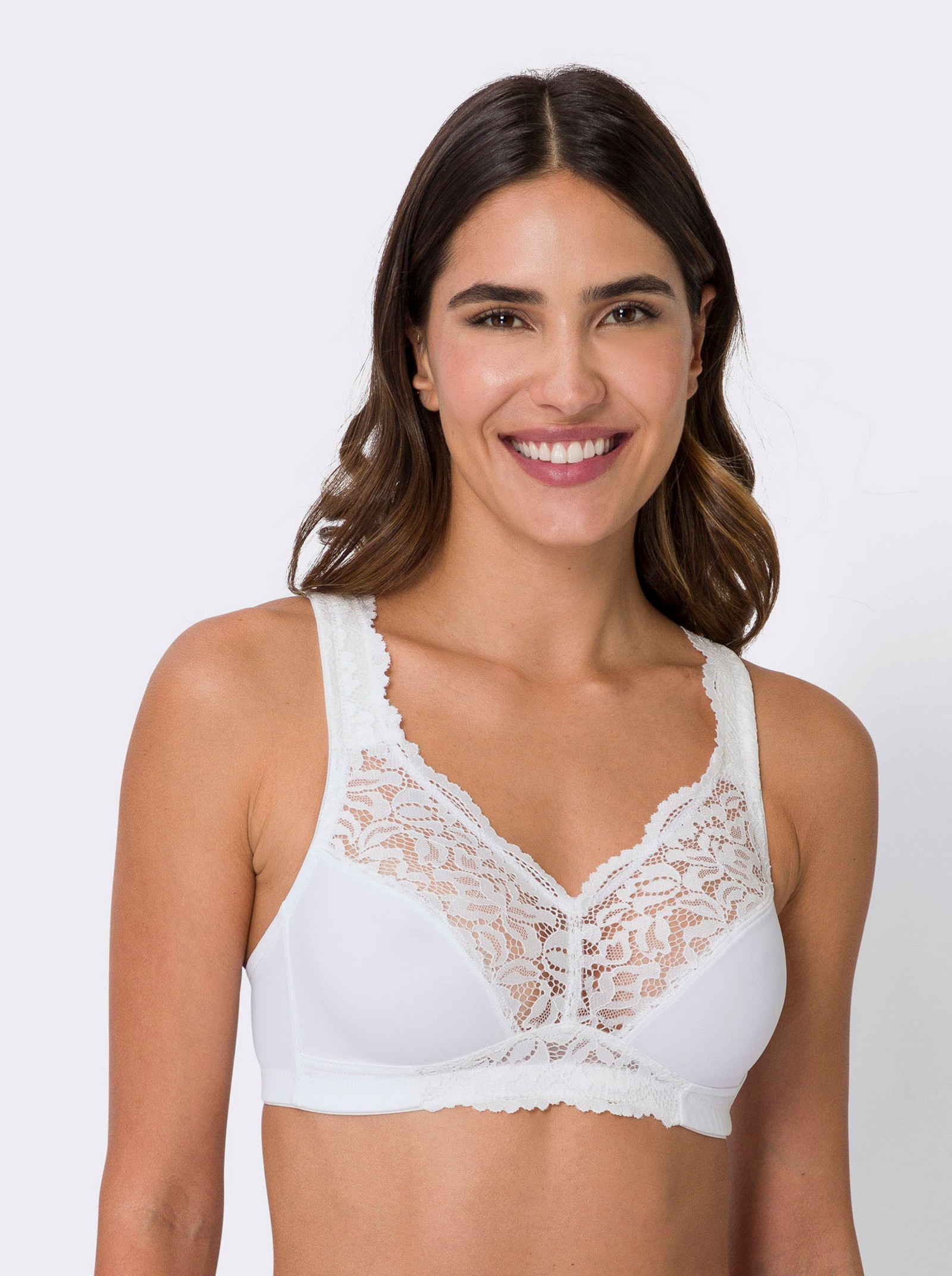 Podprsenka bez kostíc s čipkou hore - biela
