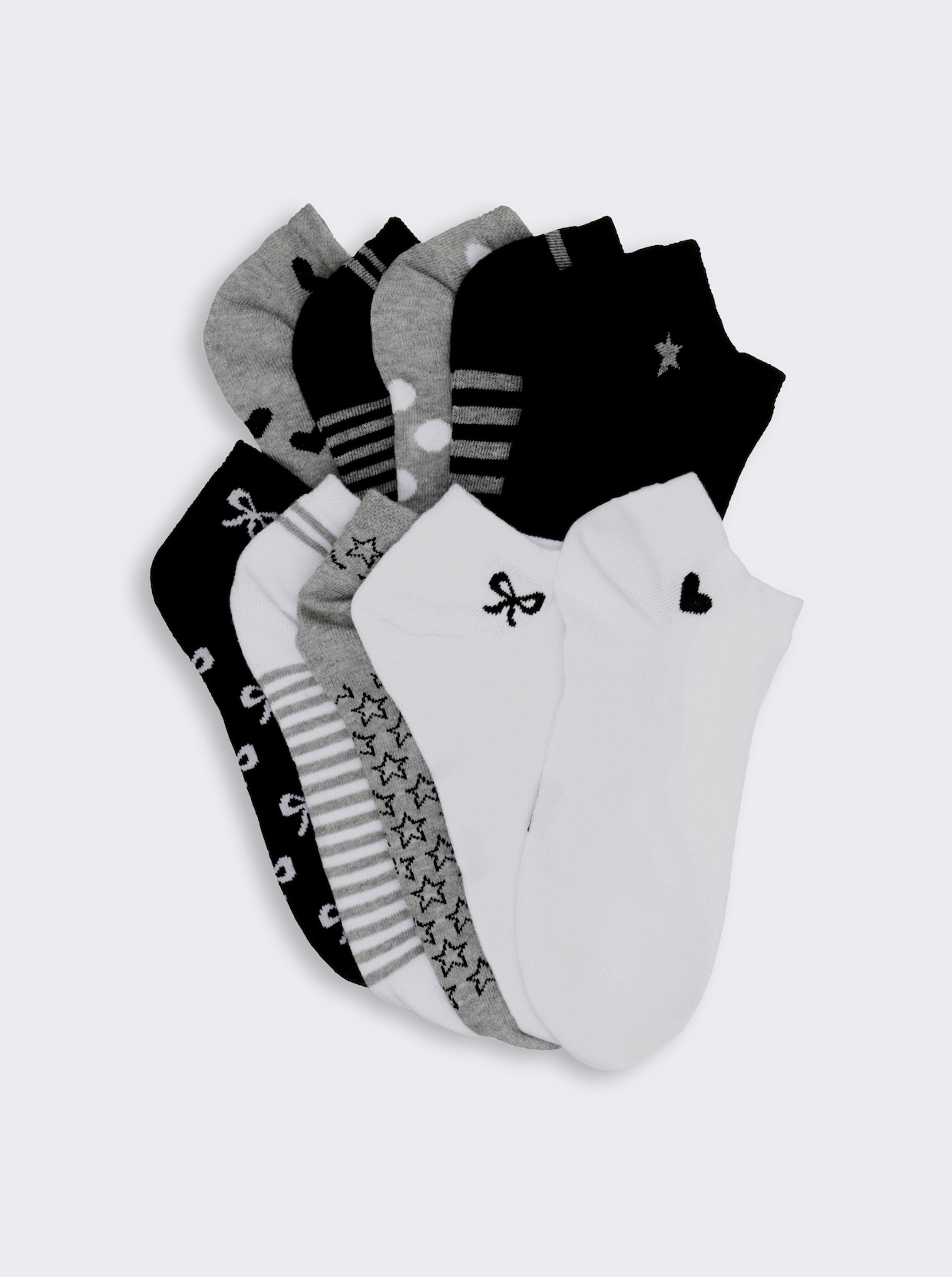 wäschepur Damen-Sneakersocken - schwarz-gemustert + grau-gemustert