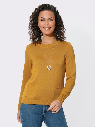 Rundhalspullover mit aufgesetzten Taschen - maisgelb