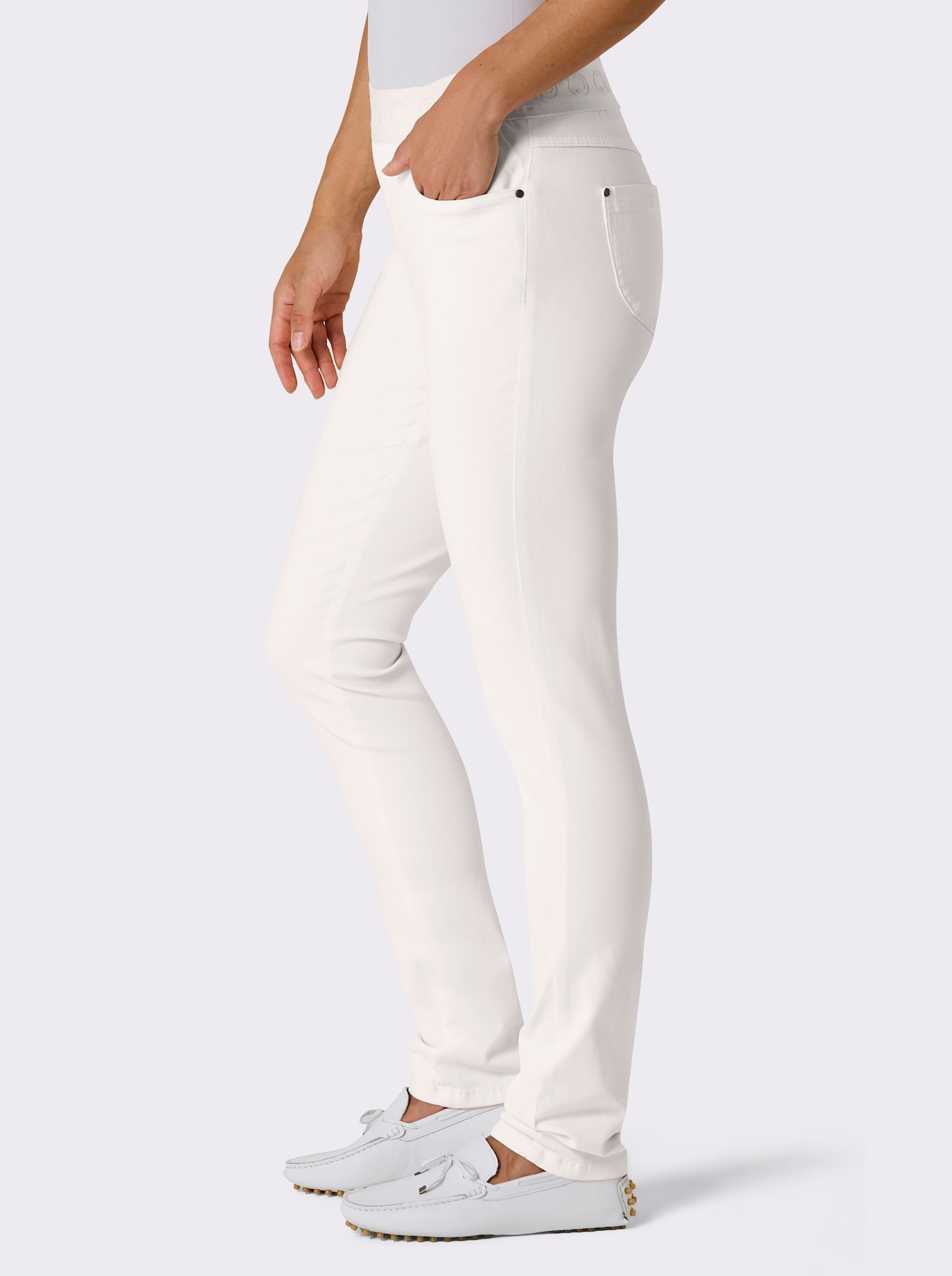 CREATION L PREMIUM Schlupfjeans mit CLP-Schriftzug rundum - ecru