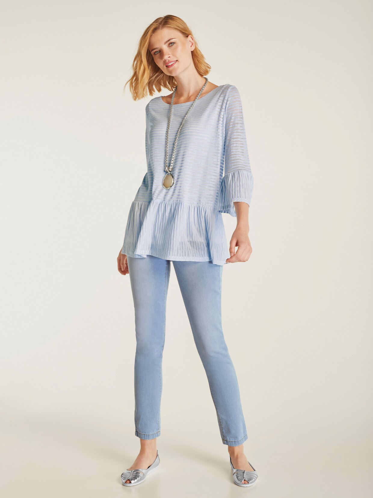 heine Shirt - hellblau-weiß