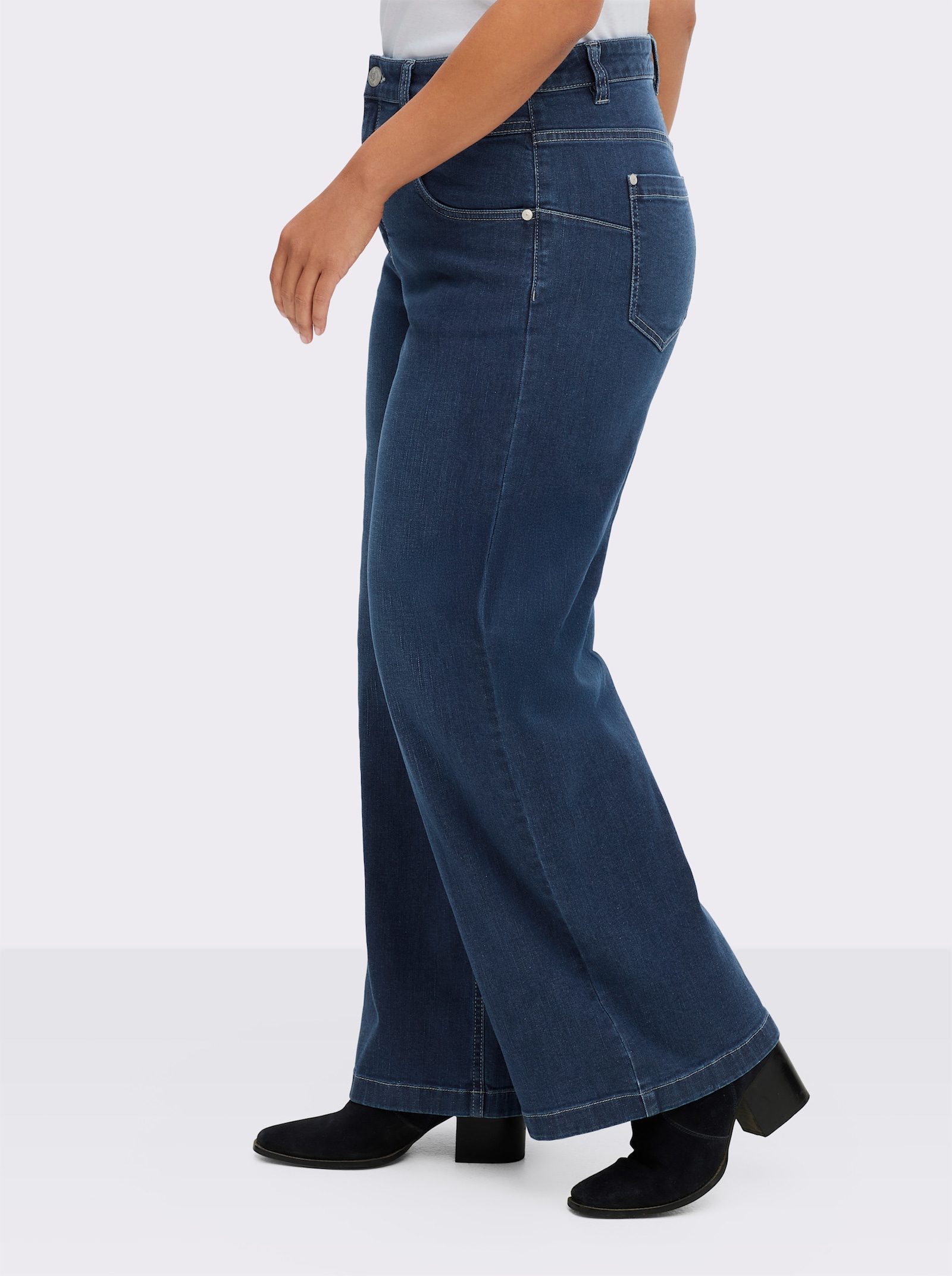 sheego Jeans met wijde pijpen en high waist-band - blue-stonewashed