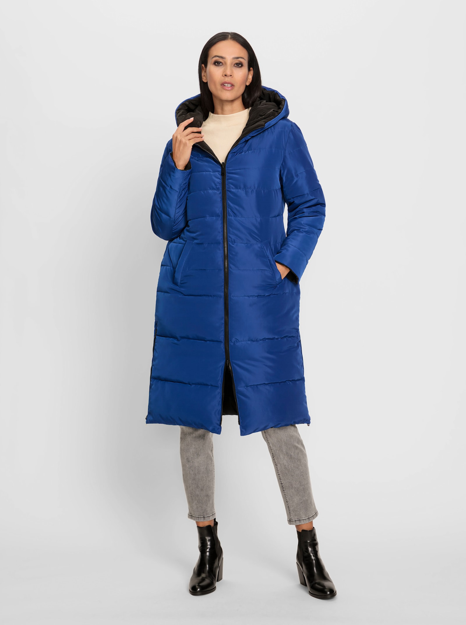 heine Keerbare doorgestikte mantel - zwart/koningsblauw