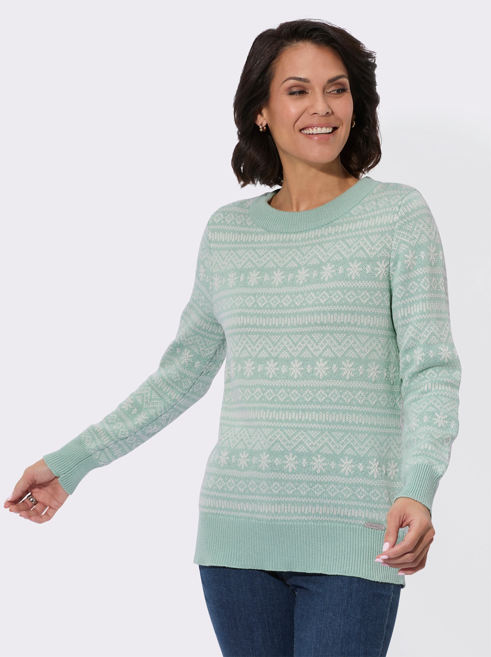 Norwegerpullover aus Jacquard-Strick - kalkmint-ecru