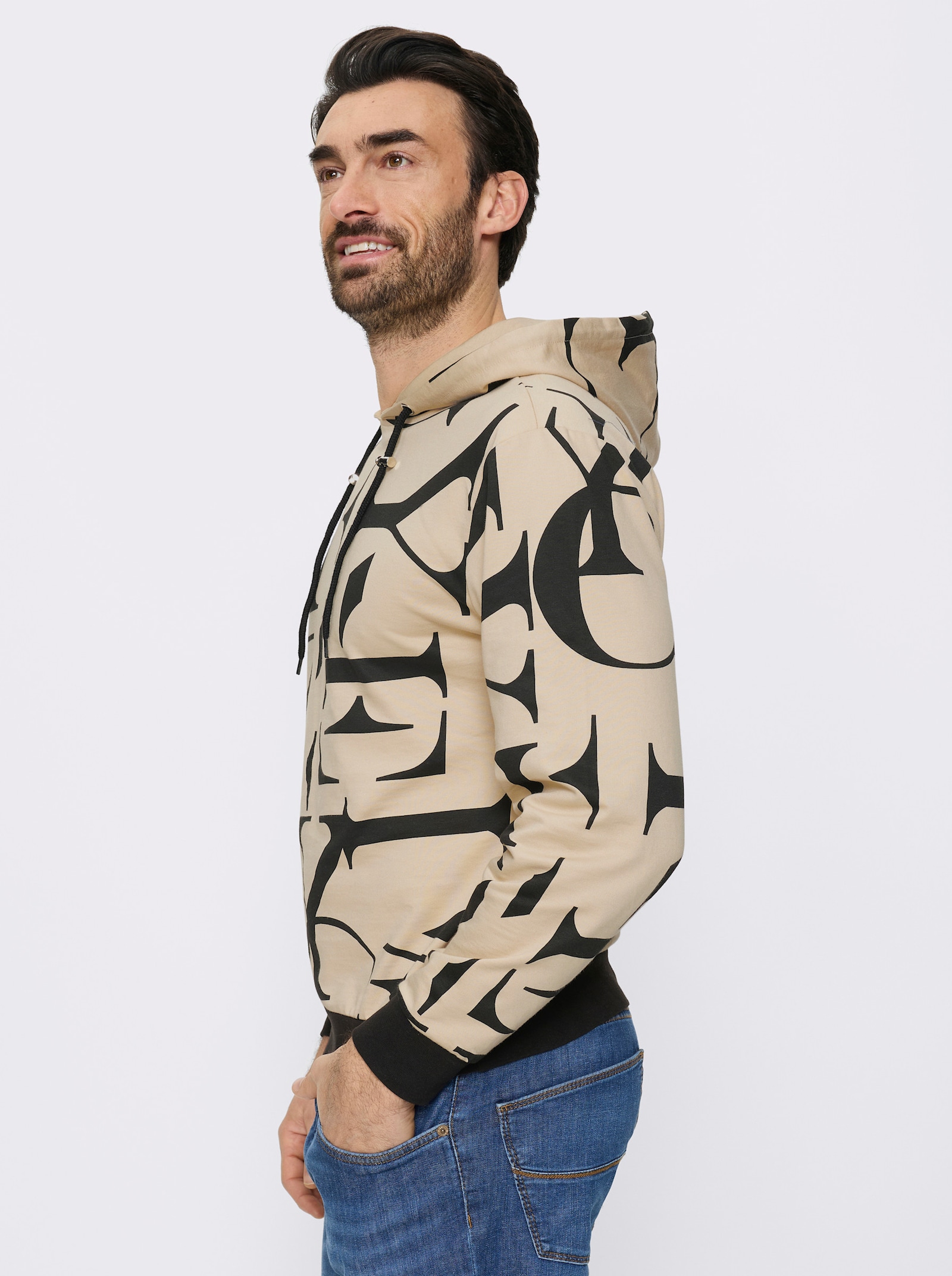 Marco Donati Hoodie - sand-schwarz-bedruckt