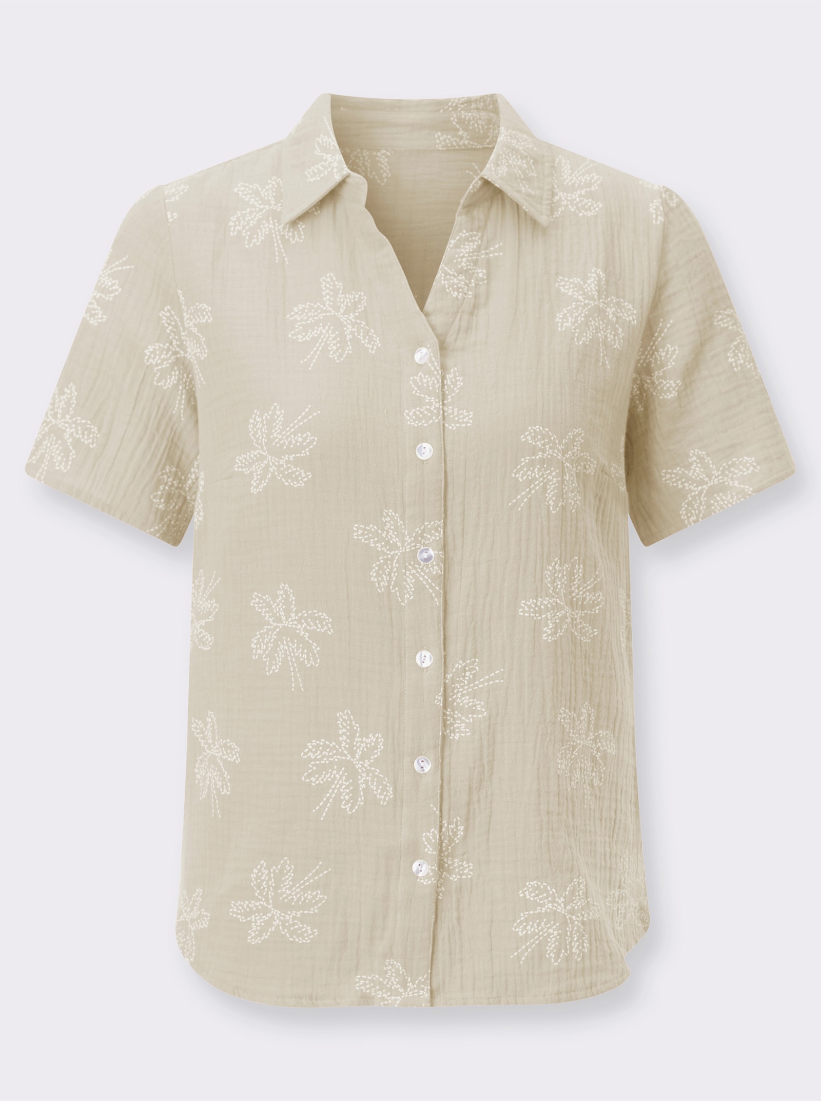 Baumwollbluse mit Palmen-Print - sand-ecru