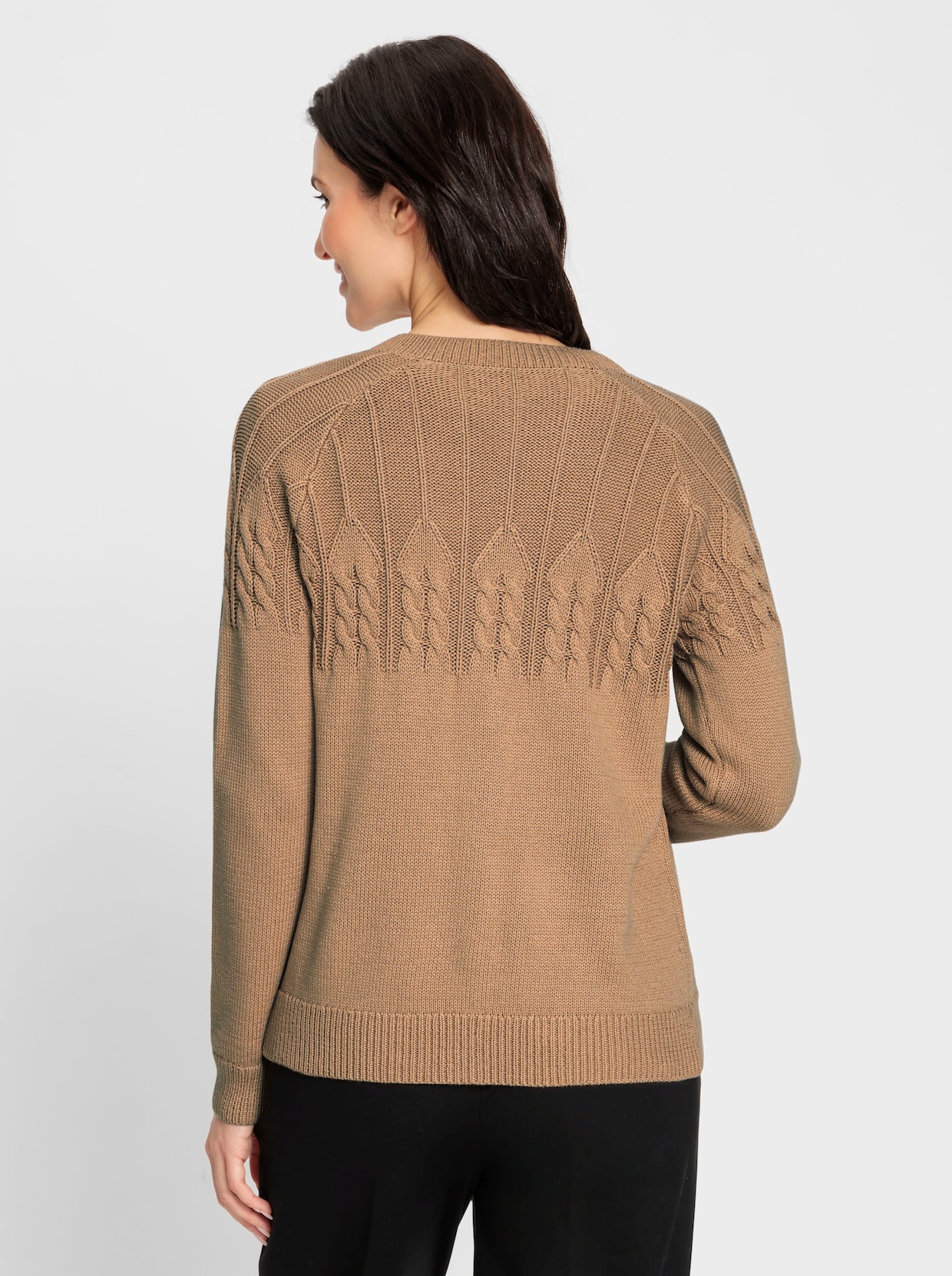 Strickjacke mit Raglan-Ärmeln - camel-meliert
