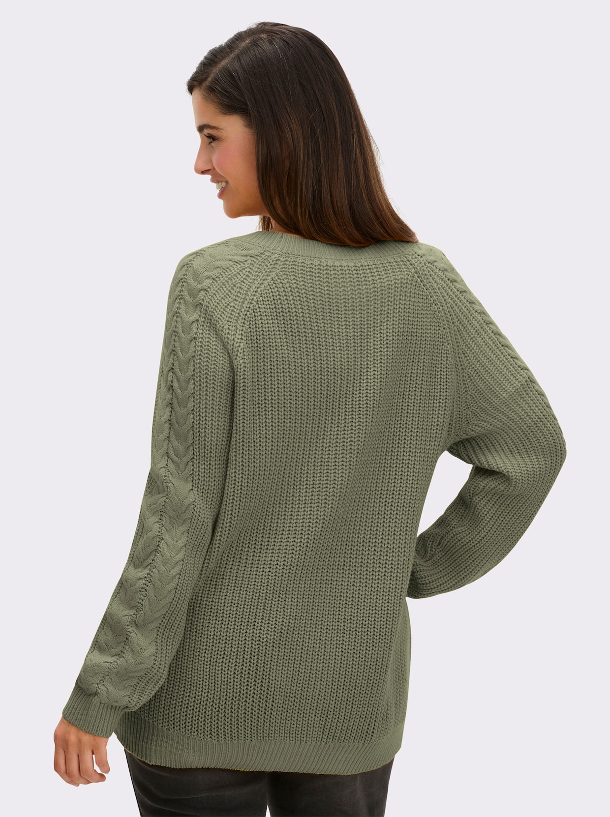 Strickjacke mit Zopfmuster - khaki
