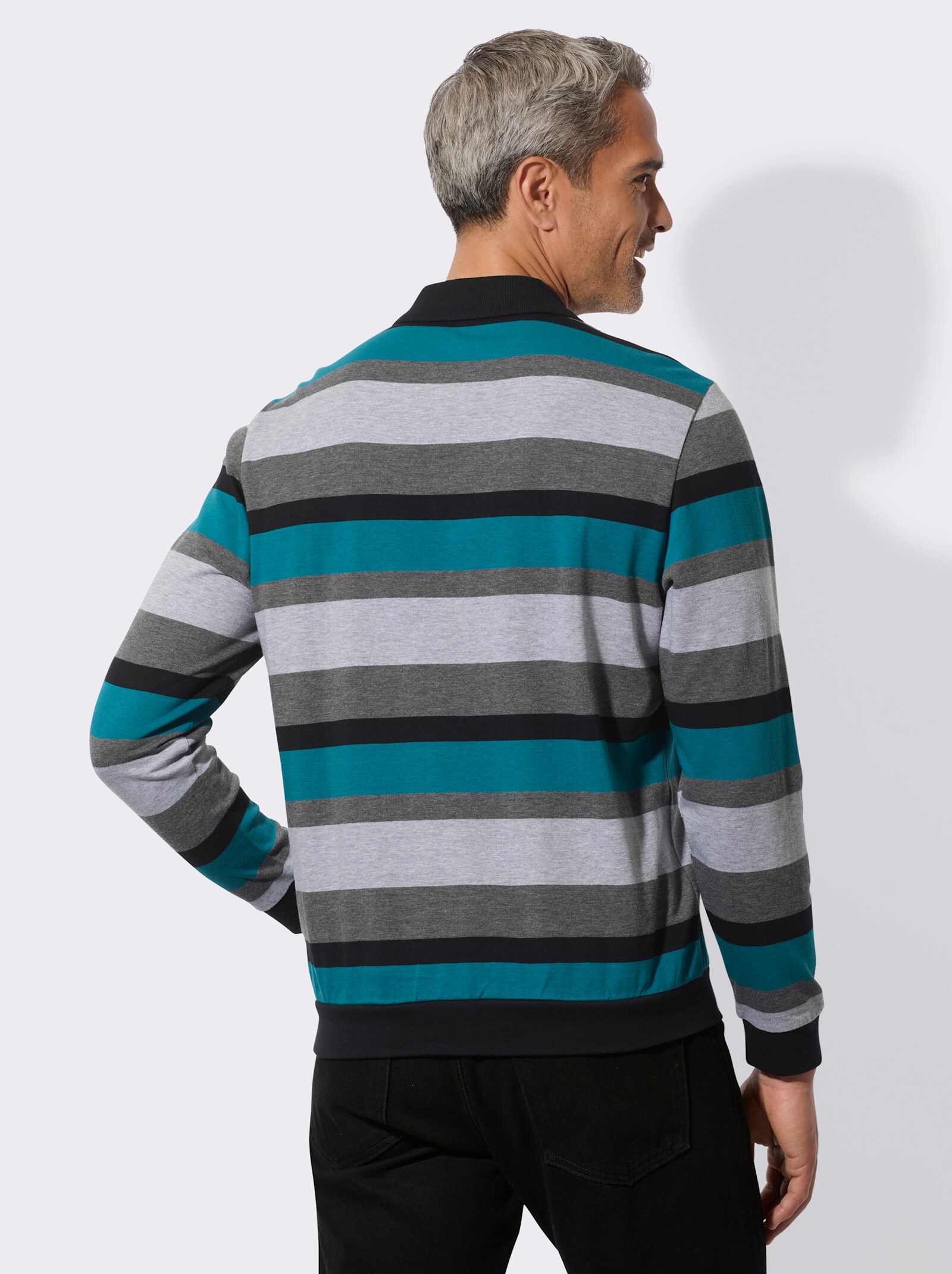 Sweatshirt in streepjesdessin - zwart/aquapetrol gestreept