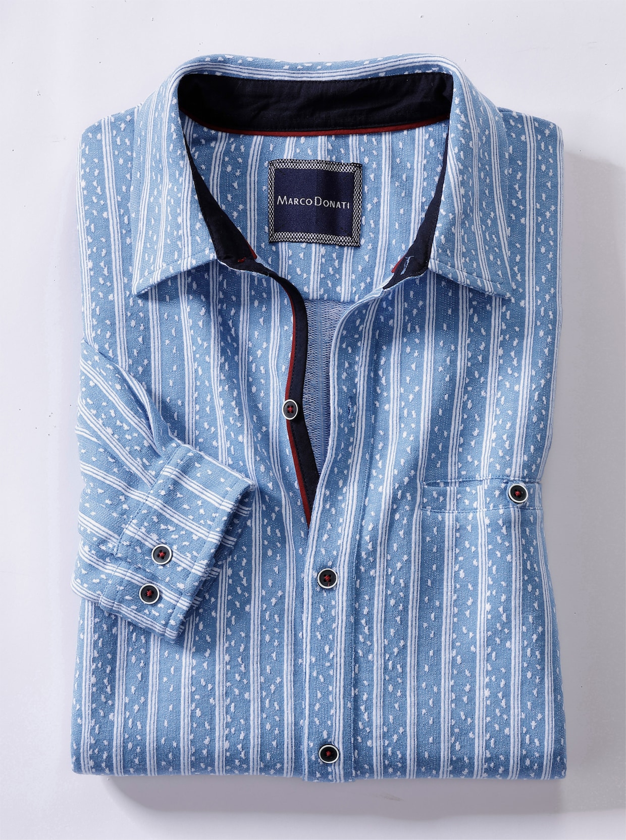Marco Donati Jerseyhemd - medium blauw gestreept
