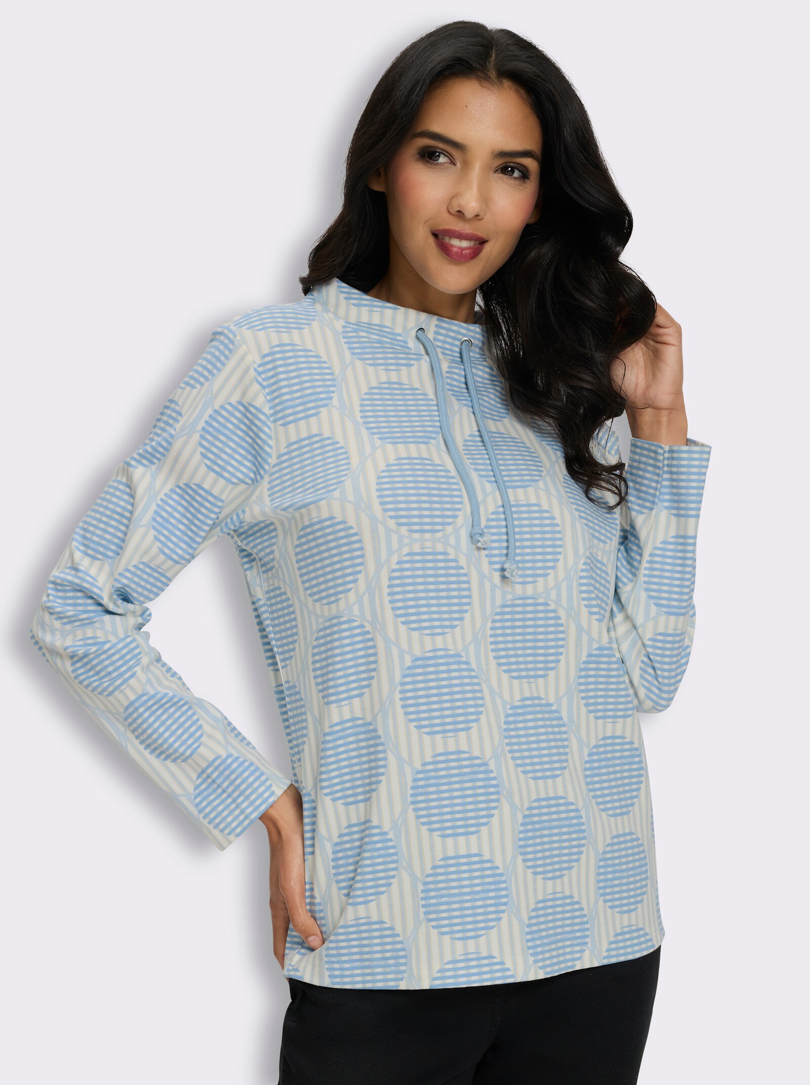 Sweatshirt mit Stehkragen - hellblau-himmelblau-bedruckt