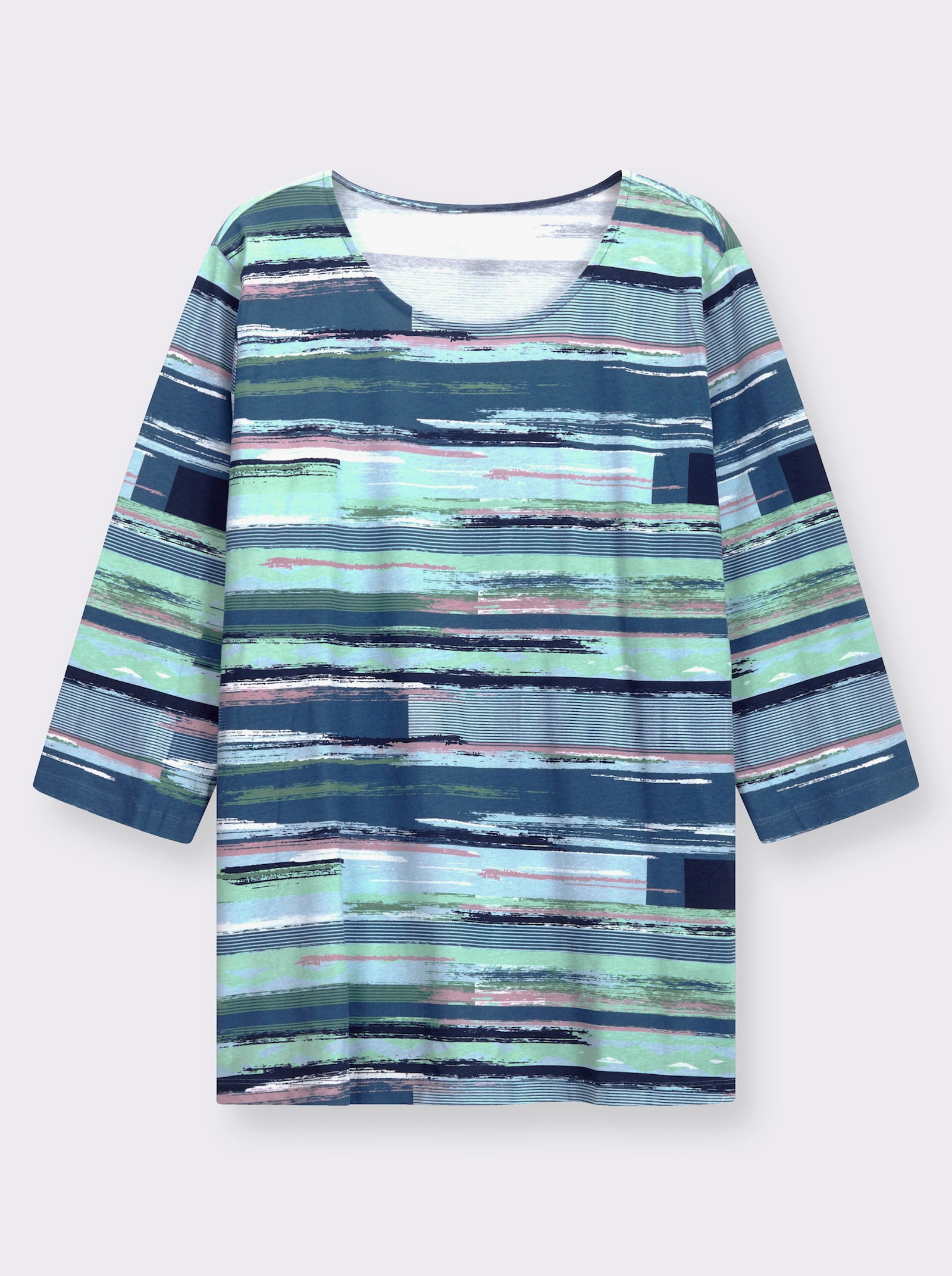 3/4-Arm-Shirt im Streifendessin - jeansblau-kalkmint-bedruckt