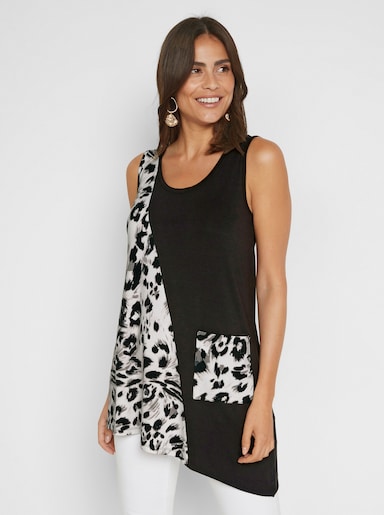Longshirt - schwarz-ecru-gemustert