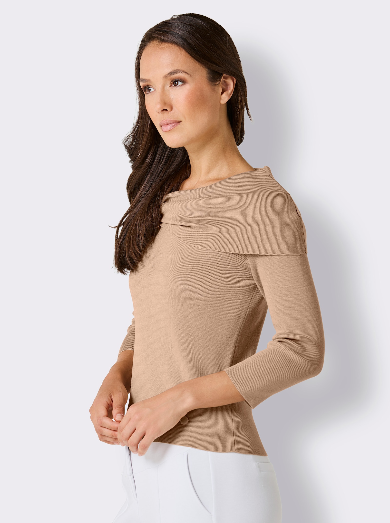 CREATION L PREMIUM Carmenpullover im hochwertigen Seiden-Mix - beige
