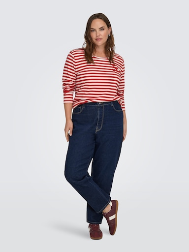 ONLY CARMAKOMA Langarmshirt - barbados cherry stripes:cloud dancer/ w. emb. hearts