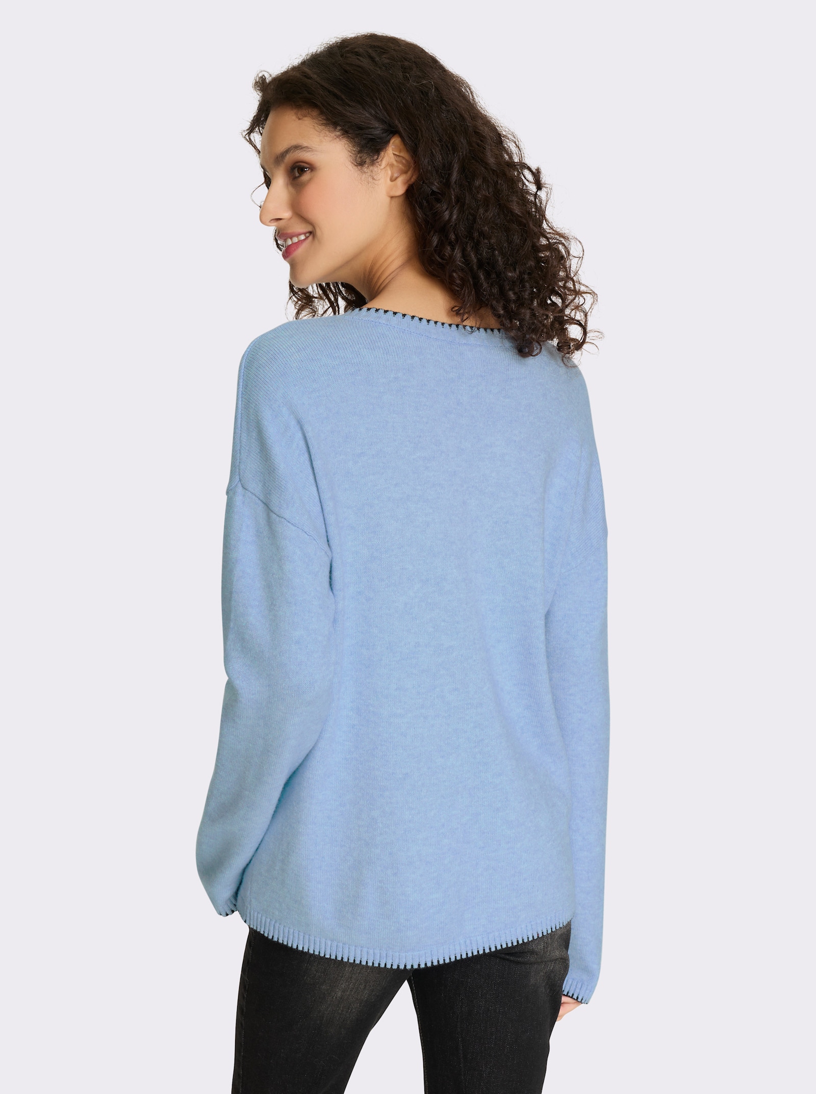 heine Pullover met contrastnaden - Ijsblauw/gemêleerd