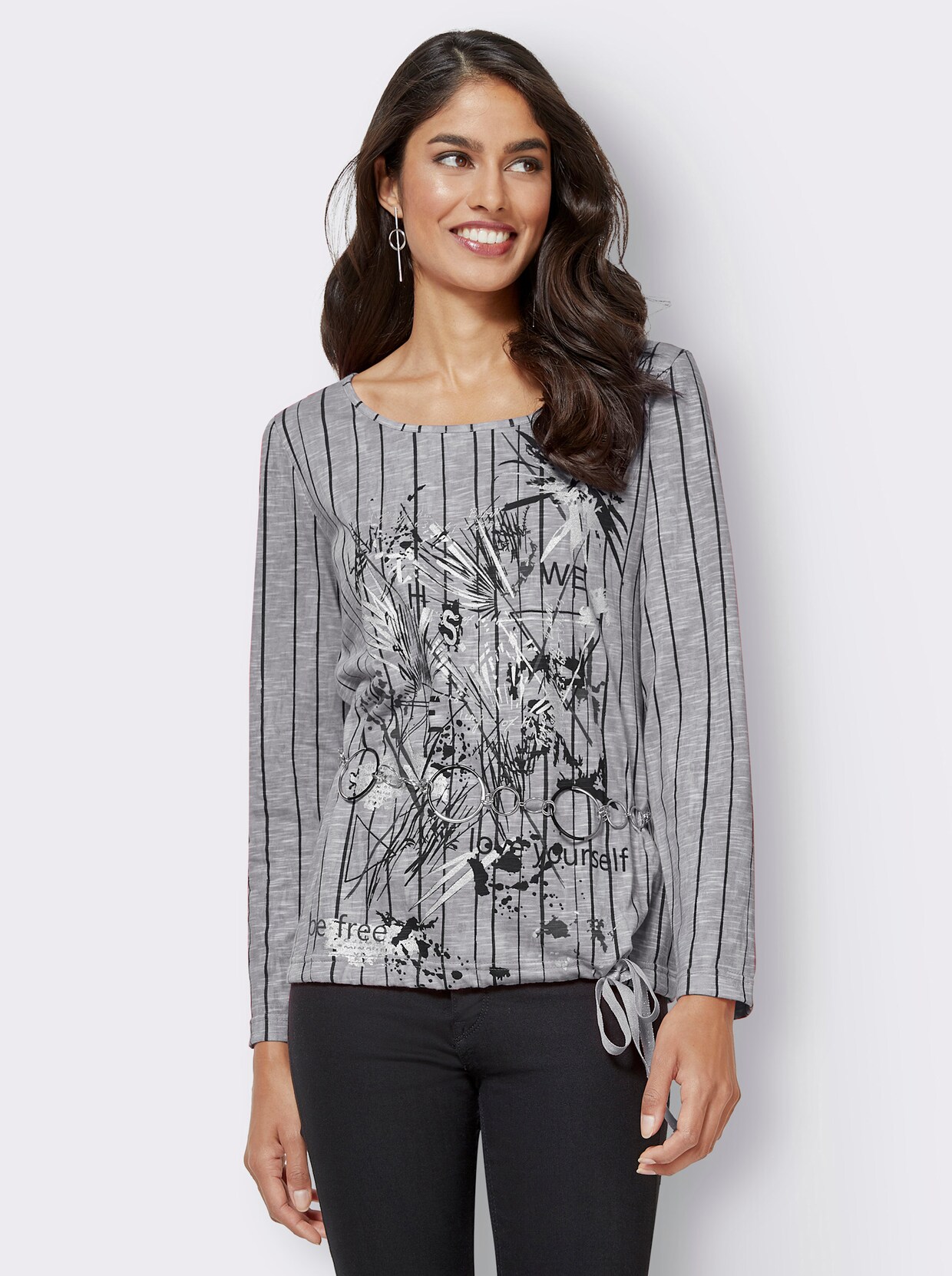 Shirt met ronde hals - wit/grijs bedrukt