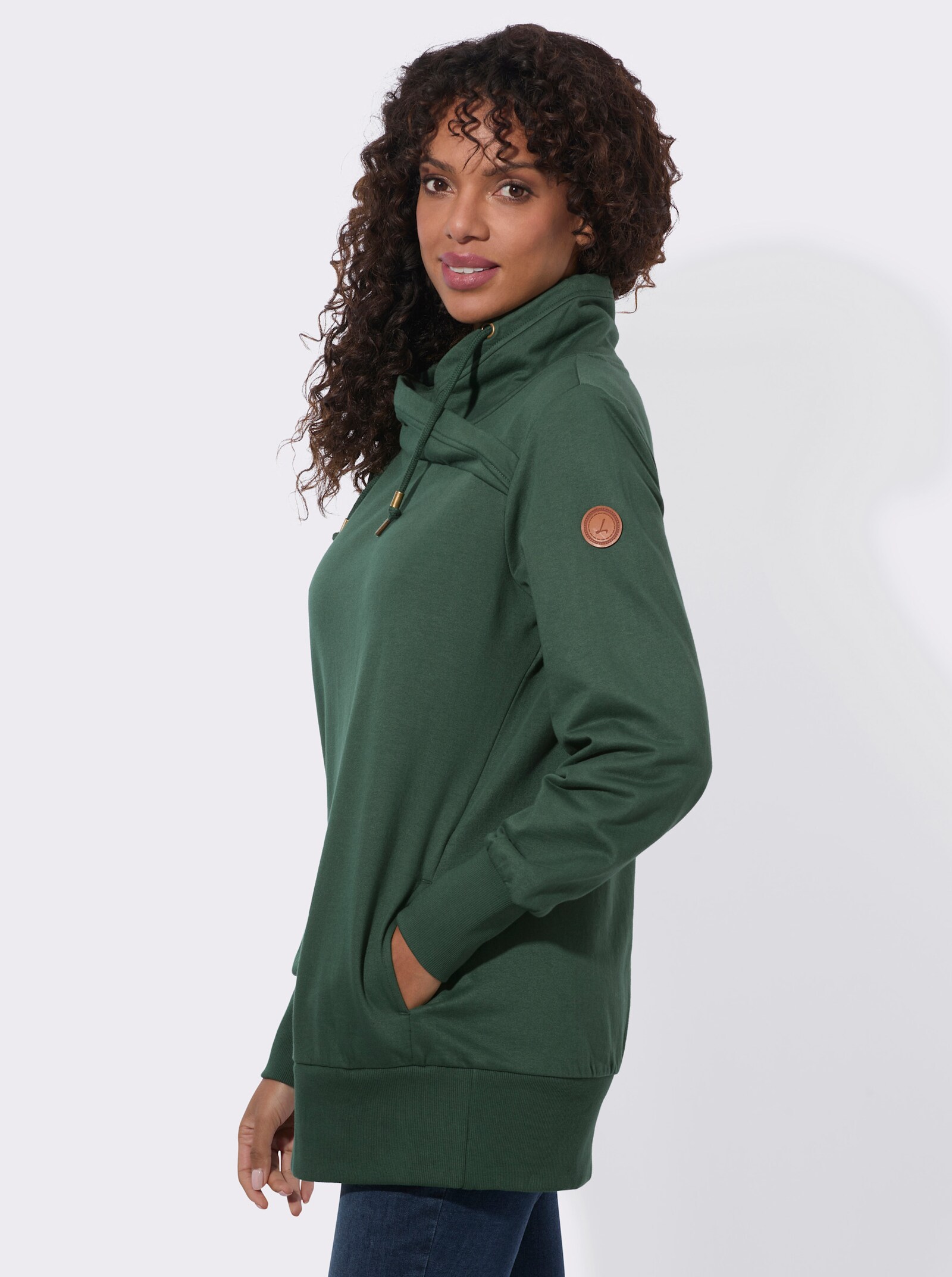 Sweatshirt mit asymmetrischem Kragen - moos