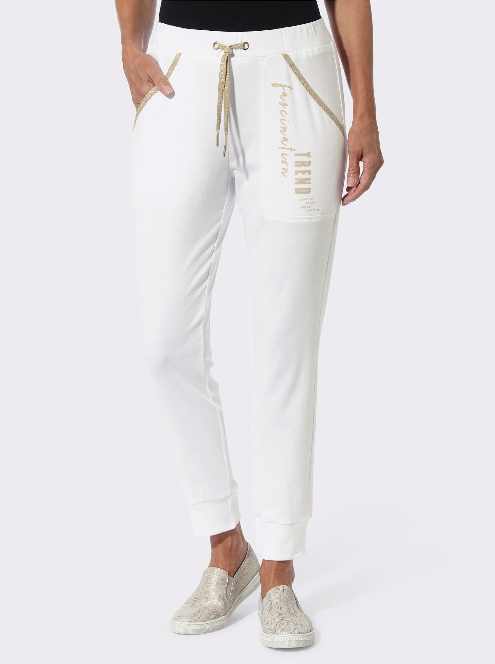 Sweathose mit gerippten Bündchen - weiß-beige