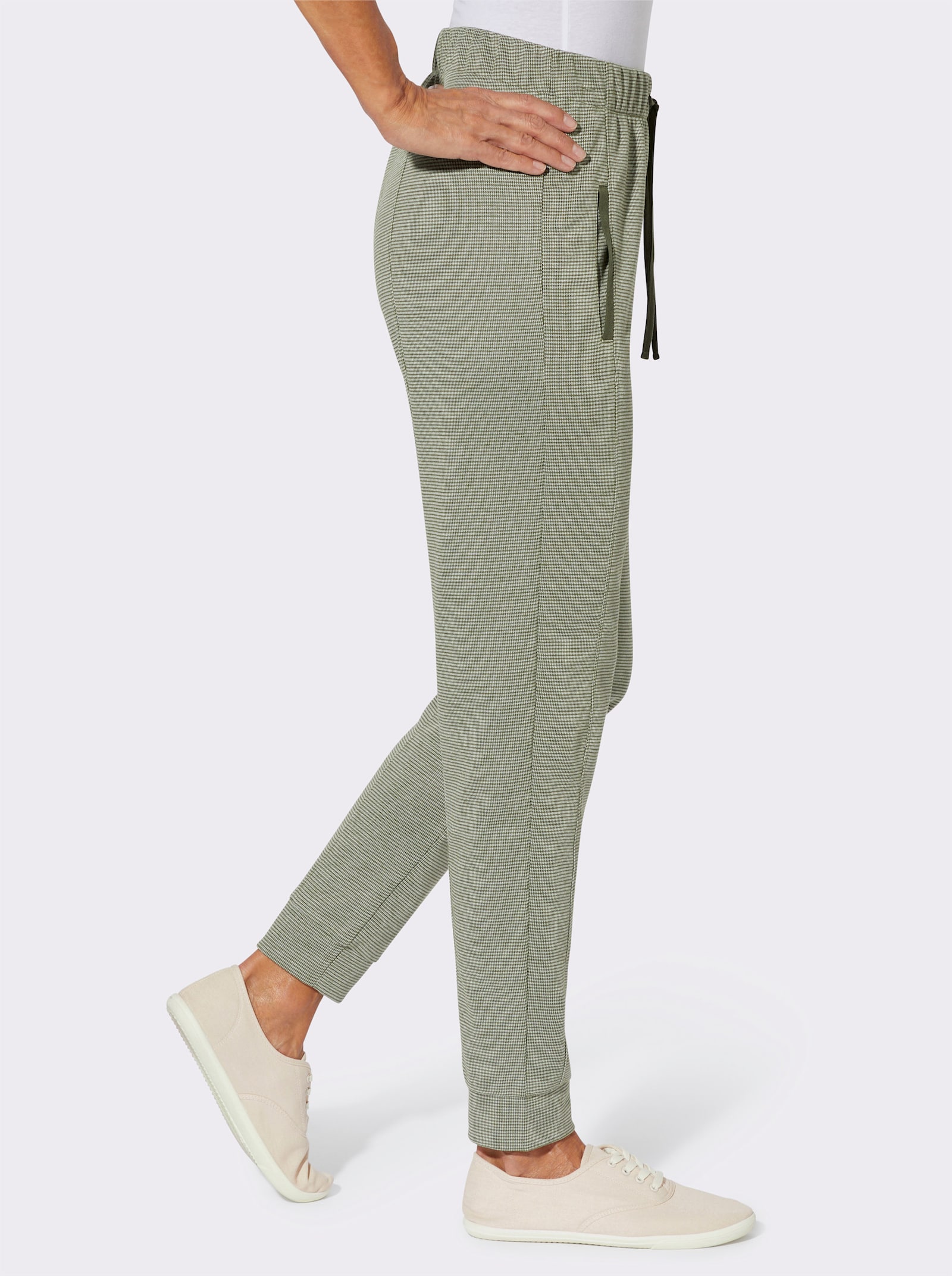 Jerseyhose in Melange-Optik - oliv-ecru-meliert