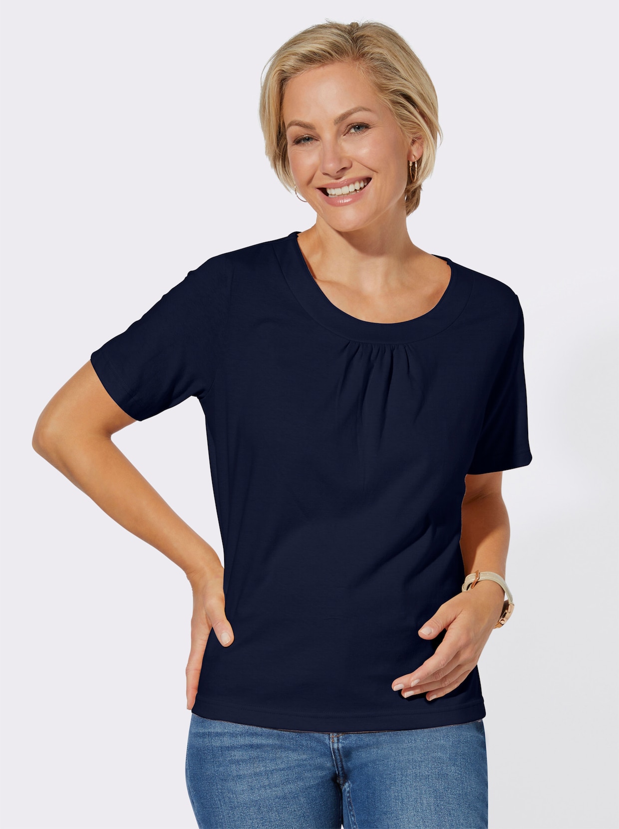 Shirtset - marine + marine/wit bedrukt
