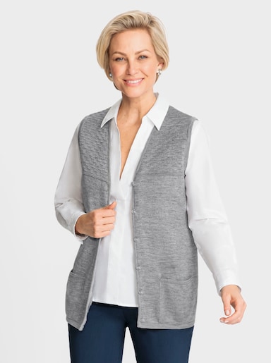 Strickweste mit Wabenmuster - steingrau-meliert