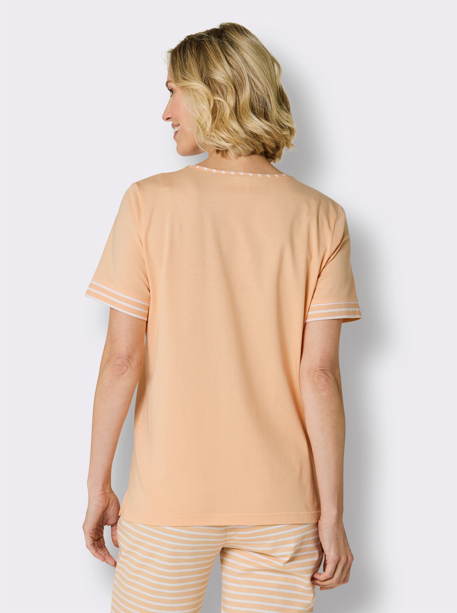 wäschepur Schlafshirt mit Ringelblende - apricot-weiß-geringelt