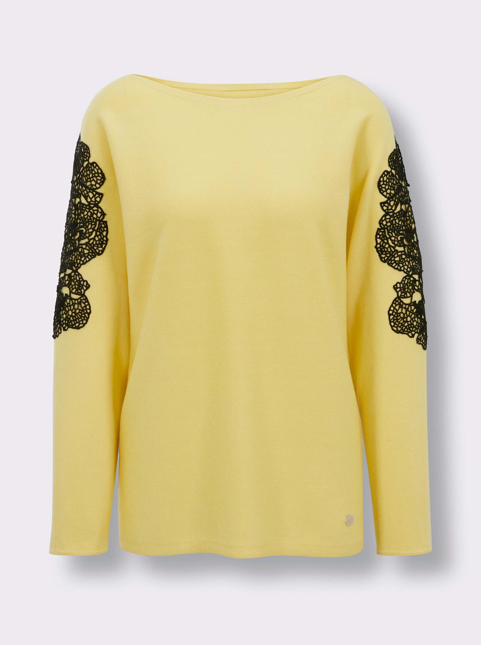 CREATION L PREMIUM 3/4 Arm-Pullover im Seide-Kaschmir-Mix - zitrone-schwarz