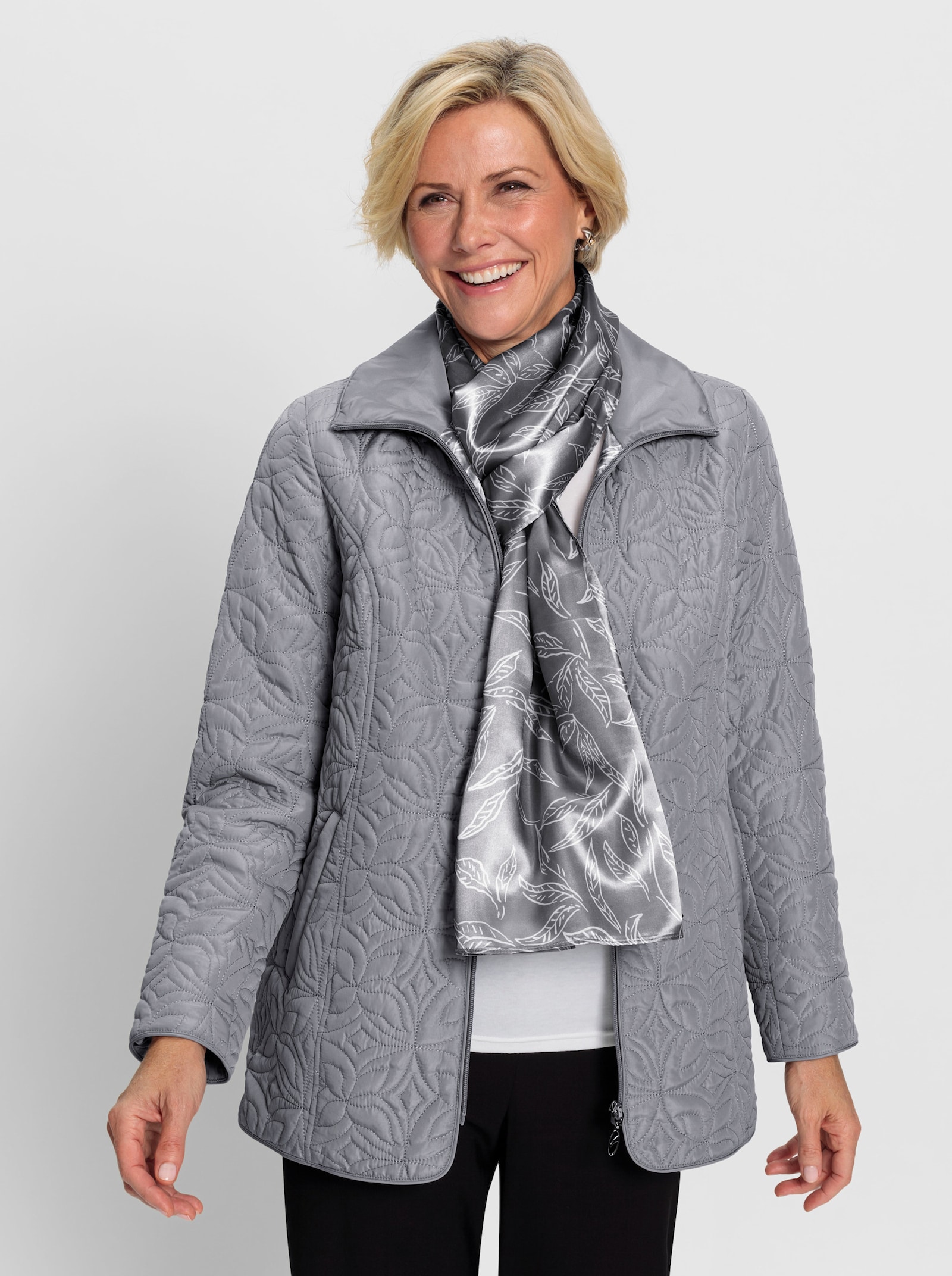Steppjacke mit Schal - steingrau