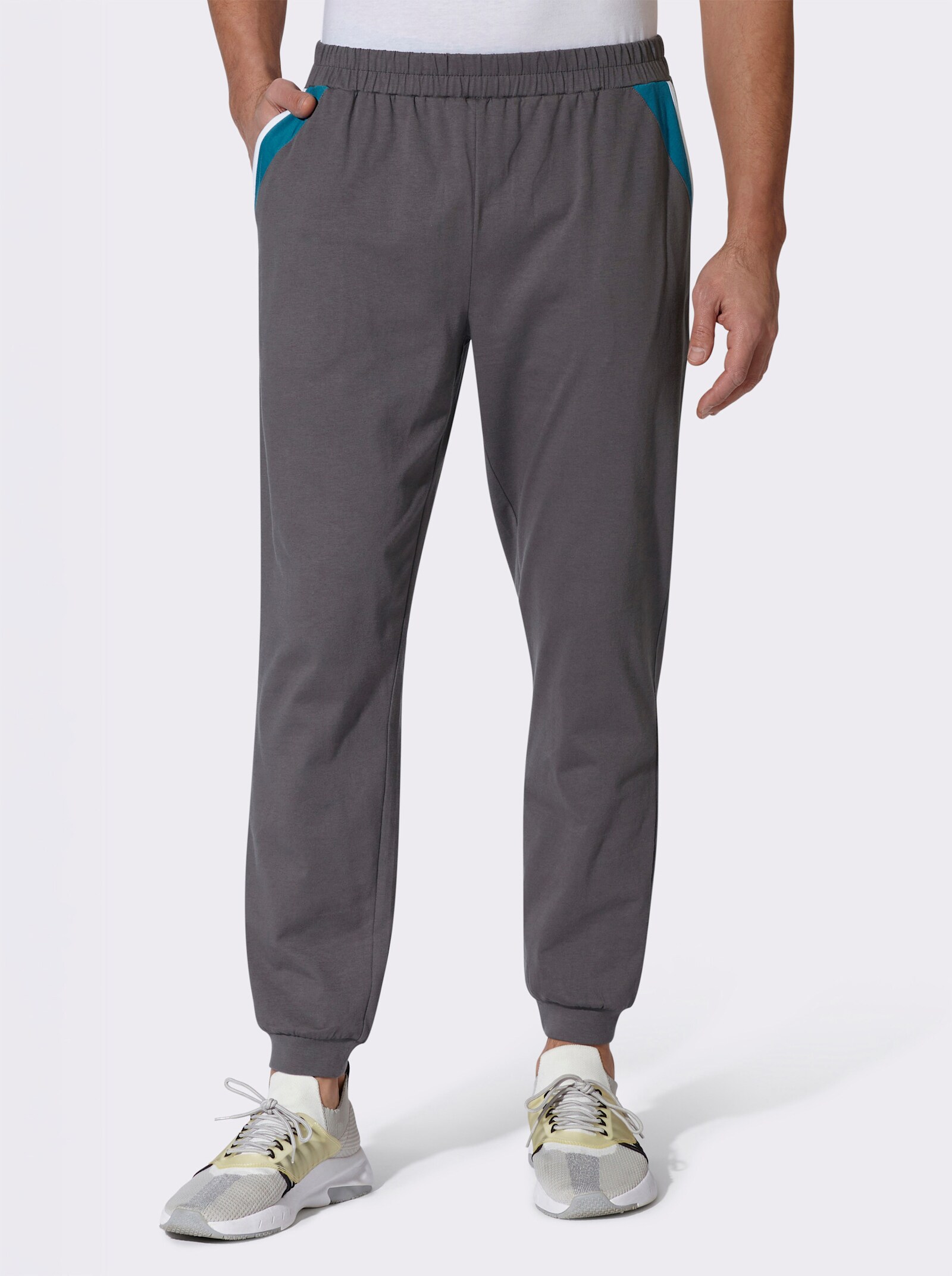 Freizeithose mit Kontrasteinsätzen - anthrazit
