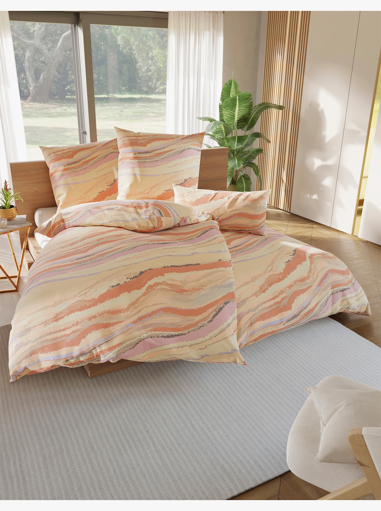wäschepur Bettwäsche mit Wellendessin - apricot-terra-bedruckt