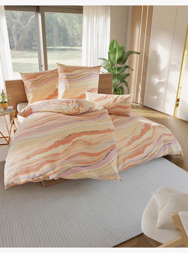 wäschepur Bettwäsche mit Wellendessin - apricot-terra-bedruckt