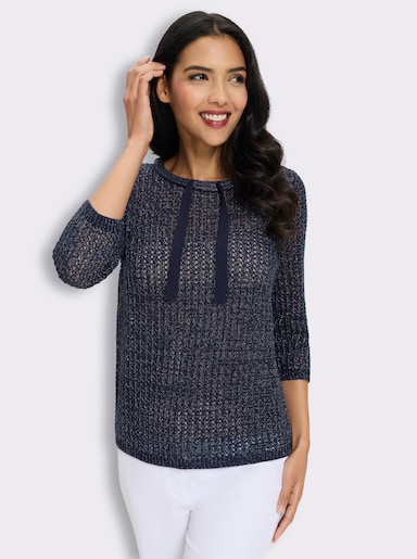 Ajourpullover mit Glanzgarn - marine